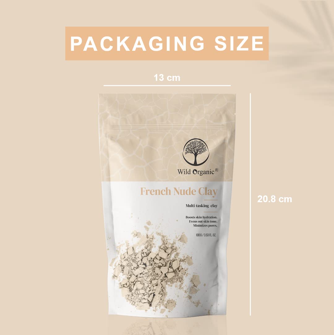 Organic French Nude Clay Powder for Face & Body - 100g | Hydrating Skin Treatment, Pore Minimizer & Tone Evenizer | Perfect for Spa Day, Detox Bath & Skincare Routine (Men & Women)
