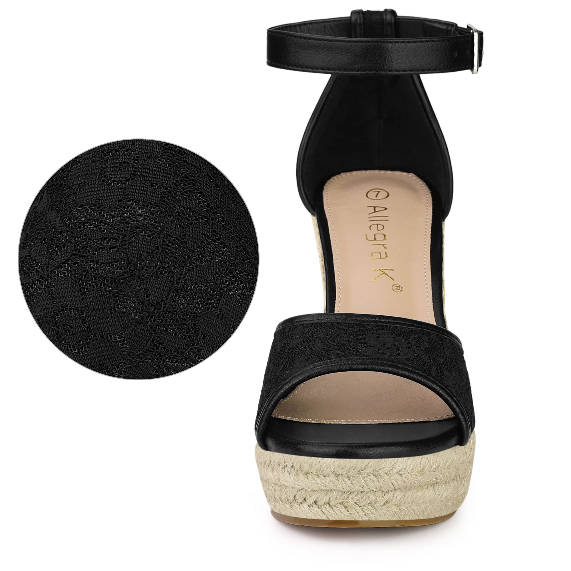 Allegra K Women's Lace Platform Espadrilles Wedge Heel Sandals - Comfortable Summer Beach Wedding Shoes for Outdoor Parties & Vacations