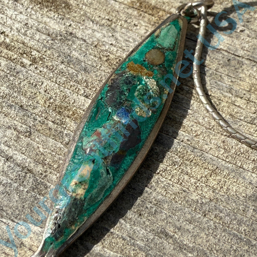 Vintage Mexican Sterling Silver Turquoise Lapis Mosaic Fish Necklace - Handmade Southwest Jewelry for Women, Boho Style Pendant Gift for Her | Perfect for Festivals, Weddings & Special Occasions