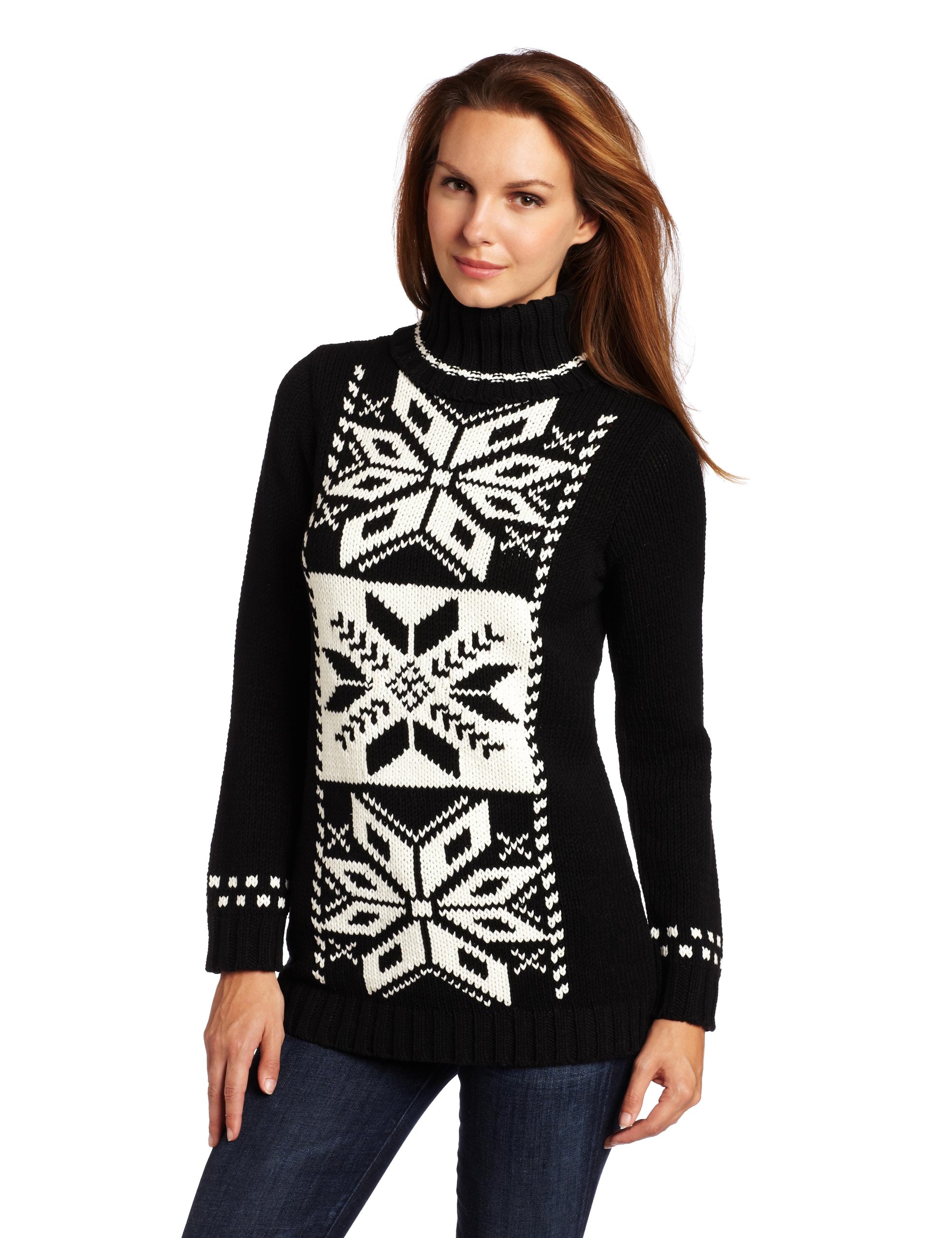 525 America Women's Snowflake Turtleneck Tunic Sweater - Cozy Winter Knit Pullover for Casual Wear & Holiday Outfits