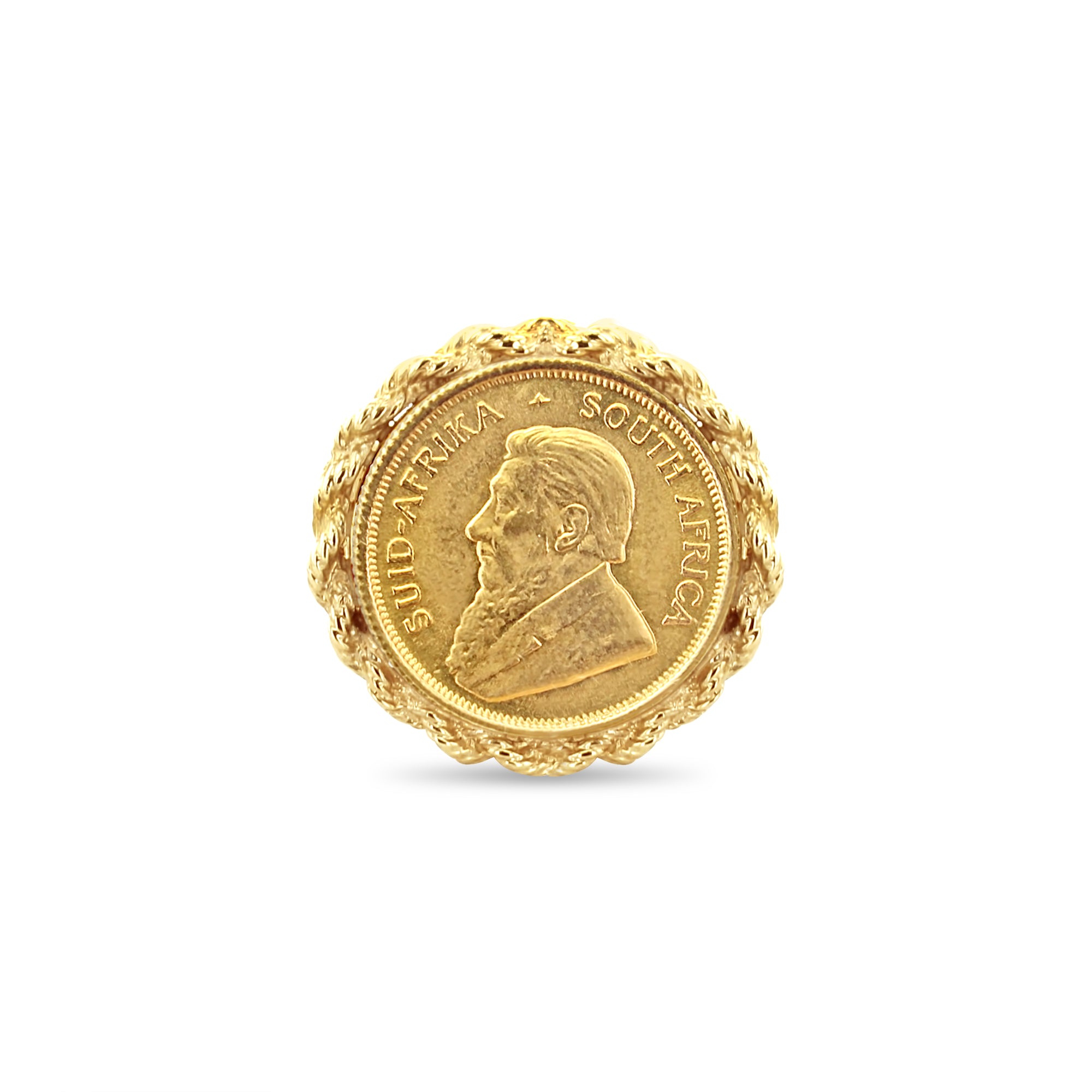Authentic Krugerrand South African Gold Coin Ring with Rope Bezel Frame - Perfect for Jewelry Collectors & Unique Gifts
