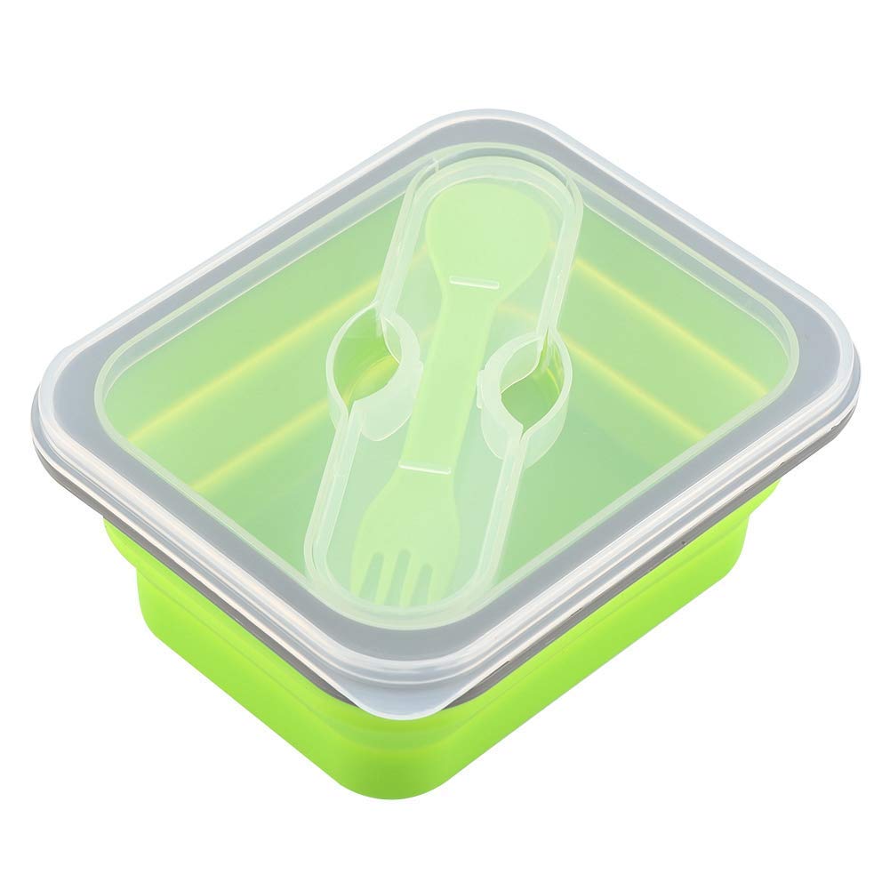 Aramox 600ml Collapsible Silicone Lunch Box - Portable, Microwave Safe, Leak-Proof Food Storage Container for School, Office & Travel (Green)
