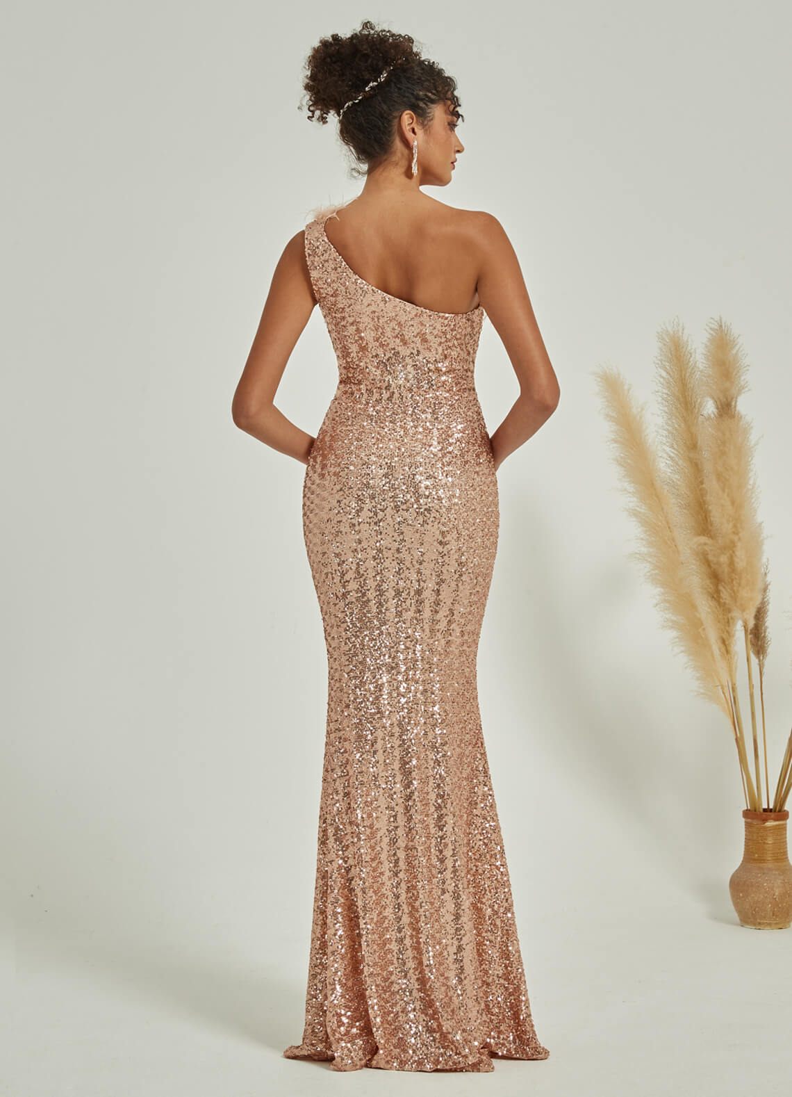 Luxury Champagne Gold One Shoulder Feather Sequin Mermaid Formal Gown - Elegant Evening Dresses for Prom, Gala & Black Tie Events