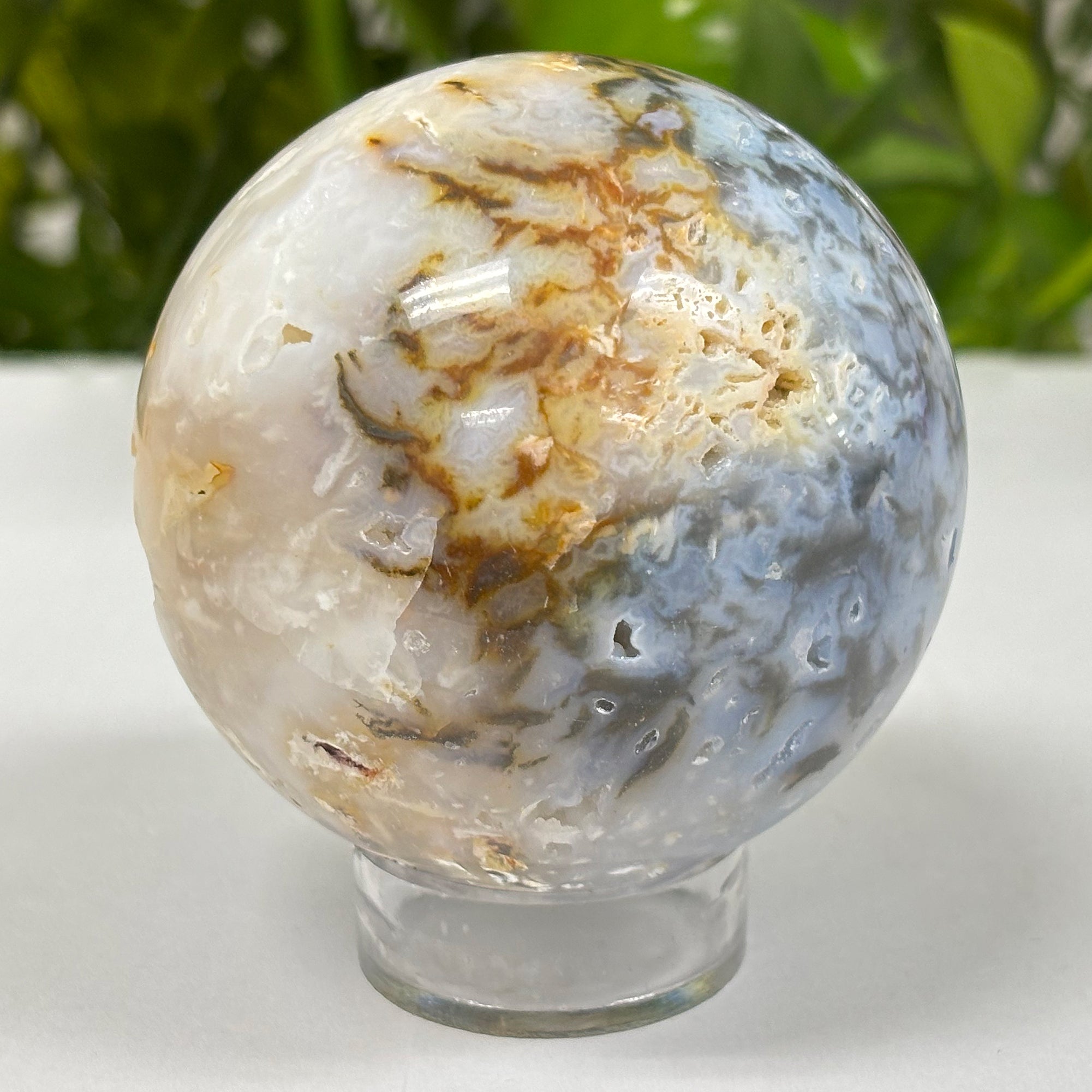 Polished Plume Agate Crystal Sphere - Natural Healing Gemstone Ball for Meditation, Energy Balance & Home Decor | Spiritual Agate Orb for Display, Grounding & Positive Vibes | Perfect for Yoga Spaces, Office Desks & Meditation Rooms (RBL318)