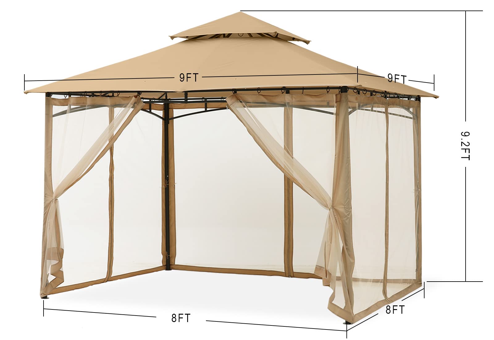 MASTERCANOPY 8x8 Beige Outdoor Garden Gazebo with Sturdy Steel Frame & Mesh Netting Walls - Perfect for Patios, Backyards, BBQs, and Outdoor Relaxation