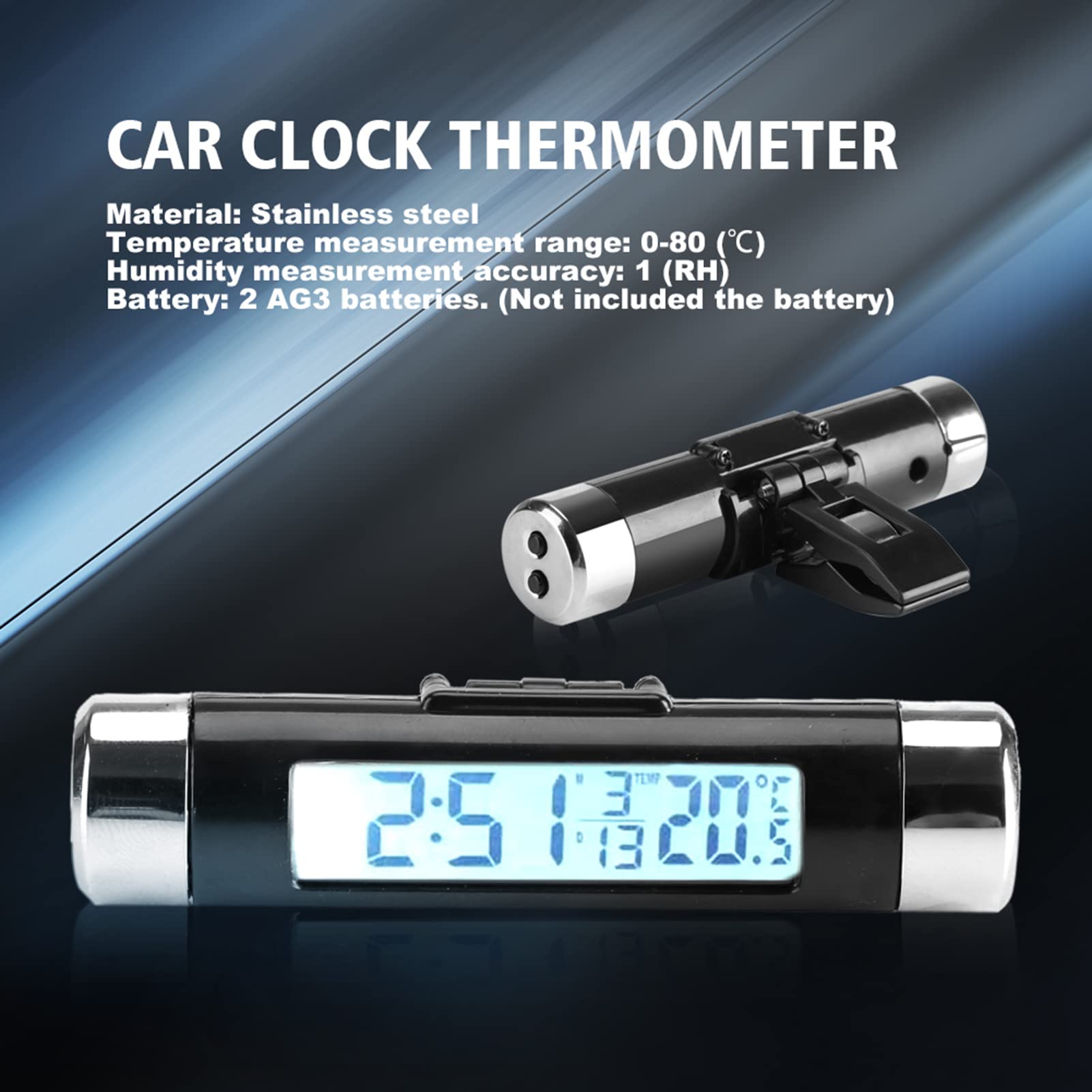 Digital Car Clock with Thermometer - LCD Dashboard & Vent Clip Clock with Blue Backlight & Night Display - Perfect for Road Trips, Commuting & Temperature Monitoring