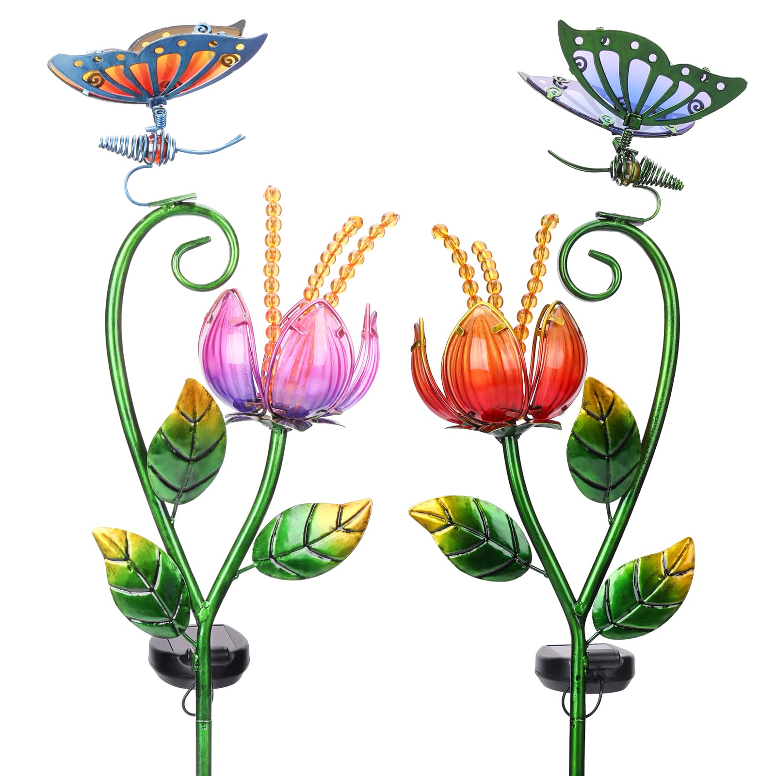 Solar Powered Outdoor Garden Lights - Waterproof LED Butterfly & Flower Stake Lights for Pathway, Lawn, Patio, Yard Decoration (2 Pack) - Perfect for Landscape Lighting & Backyard Ambience