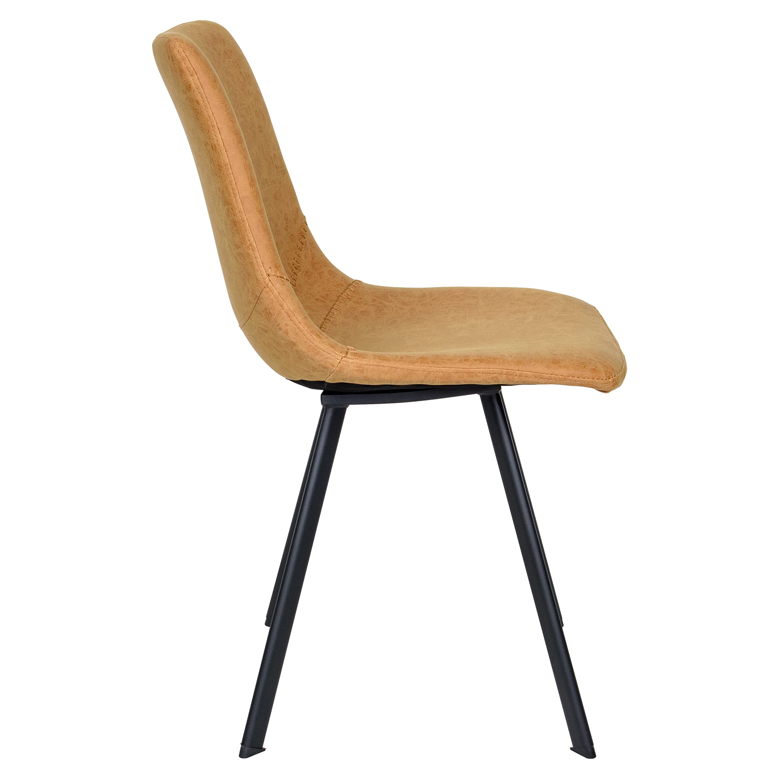 LeisureMod Dining Chairs Set of 2 - Modern Upholstered Leather Accent Chairs with Powder-Coated Metal Base for Dining Room, Living Room & Kitchen (Markley Series, Light Brown) - Perfect for Entertaining Guests & Family Meals