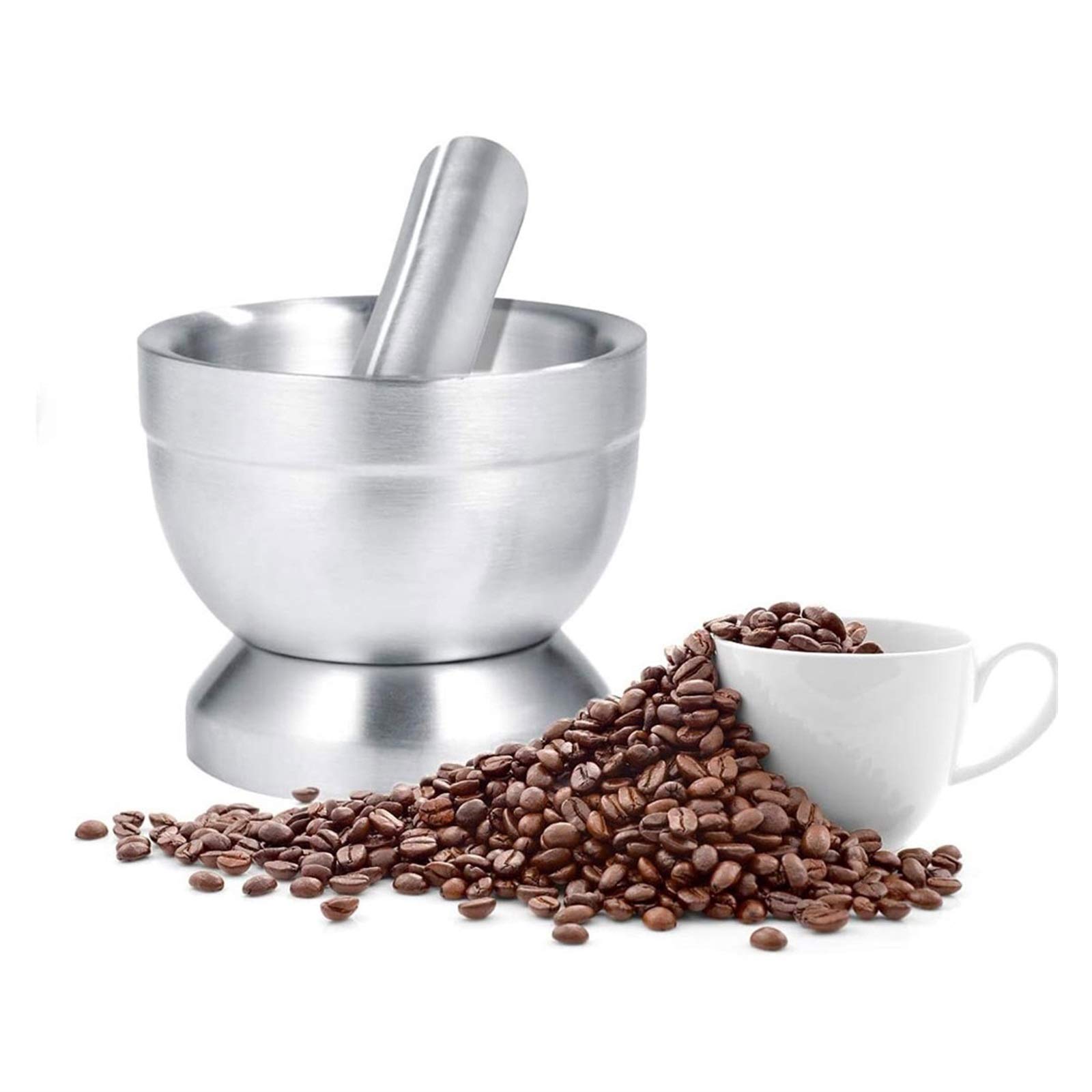 Premium Stainless Steel Mortar and Pestle Set - Spice Grinder & Pill Crusher with Anti-Slip Base, Ergonomic Grip for Easy Grinding - Perfect for Kitchen, Pharmacy, and Herbal Medicine Preparation