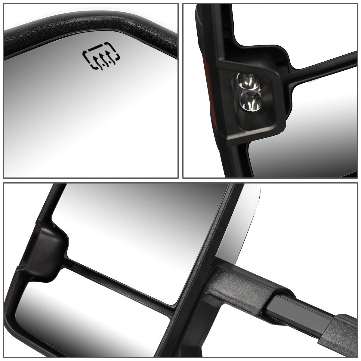 DNA Motoring TWM-030-T999-CH-SM Chrome Heated LED Towing Mirrors with Manual Telescoping - Compatible with 99-02 Chevy Silverado/GMC Sierra, 00-02 Tahoe/Suburban/Yukon - Perfect for Towing, Off-Roading & Enhanced Visibility
