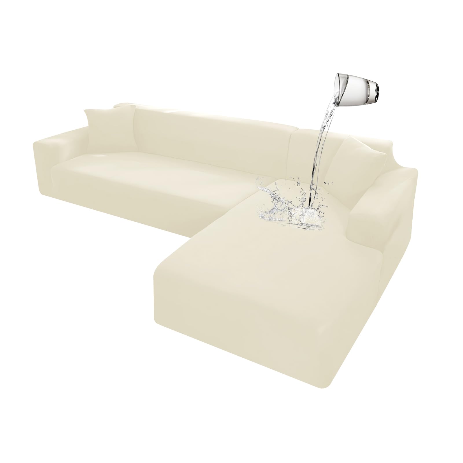 Waterproof L-Shaped Sectional Sofa Covers for Pets & Kids - 2-Piece Stretchable Slipcover Set, Universal Fit for Living Room Couches (Large, Ivory) - Perfect for Pet Owners, Families with Kids & Spill-Prone Areas