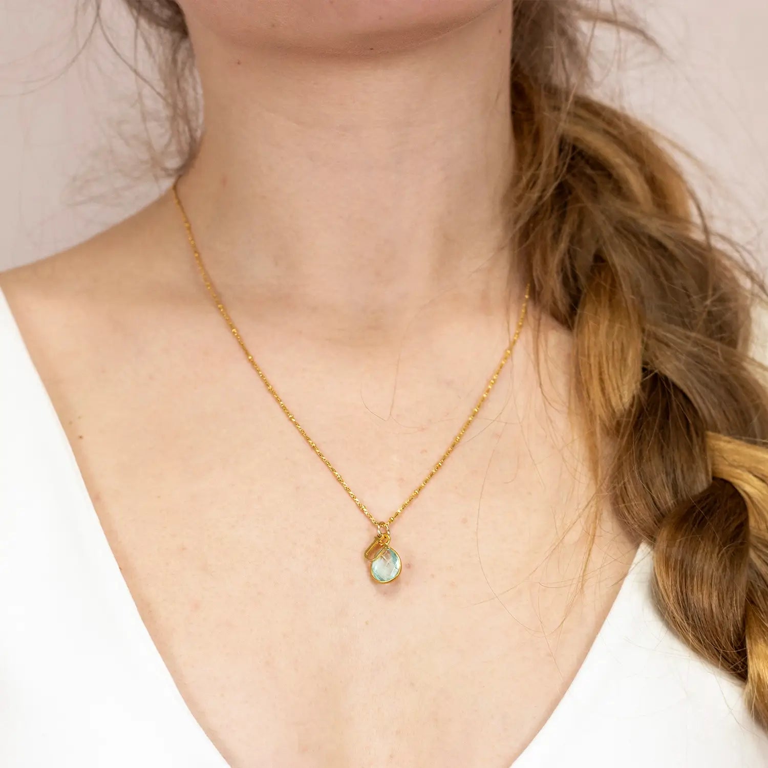 Blue Topaz Charm Necklace - 14K Gold December Birthstone Jewelry for Women | Elegant Gift for Christmas, Birthday & Anniversary