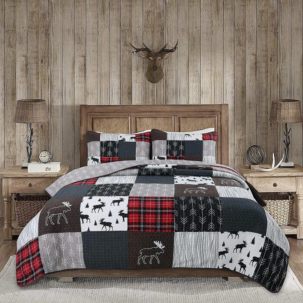 3 Piece Black Buffalo Check Comforter Set - 100% Cotton Twin Size Oversized Brown & Tan Reversible Geometric Pattern | Cozy Cabin & Lodge Bedding for All Seasons - Perfect for Adult Bedrooms, Guest Rooms & Rustic Home Decor