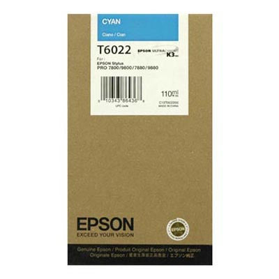 Epson T602200 7800/7880/9800/9880 Printer Cyan Ink Cartridge - 110ml High-Yield Ink for Professional Printing, Photo Lab, and Large Format Projects