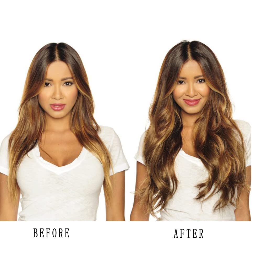 24 Inch Wavy Curly Clip-in Hair Extensions - 7pcs Double Weft Synthetic Hair with 16 Clips | Dark Brown to Bleach Blonde Ombre (160g/set) | Perfect for Parties, Weddings & Daily Styling
