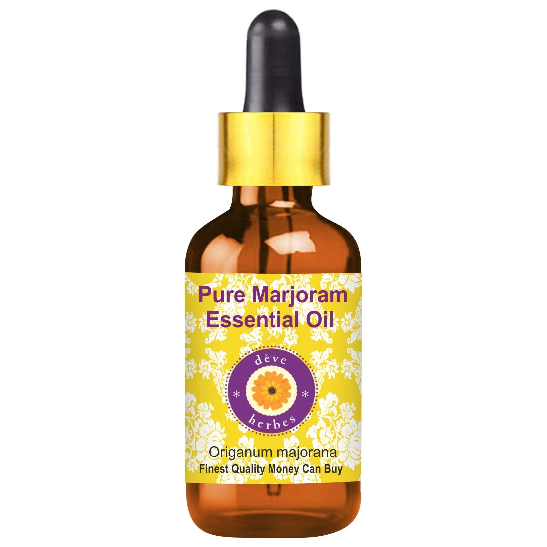 Deve Herbes Pure Marjoram Essential Oil (Origanum majorana) - 2ml Steam Distilled with Glass Dropper - Aromatherapy, Massage & Skin Care Solution