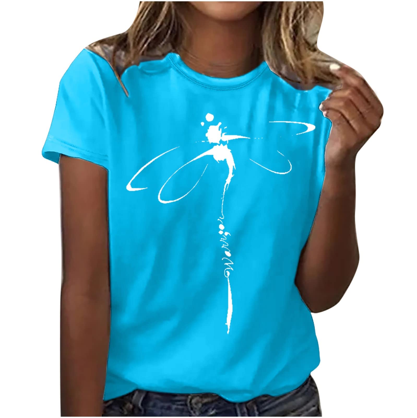 Women's Summer Casual Graphic Short Sleeve T-Shirt - Round Neck Loose Blouse Basic Tee for Everyday Wear | Perfect for Beach Outings, Weekend Brunch & Casual Office Looks