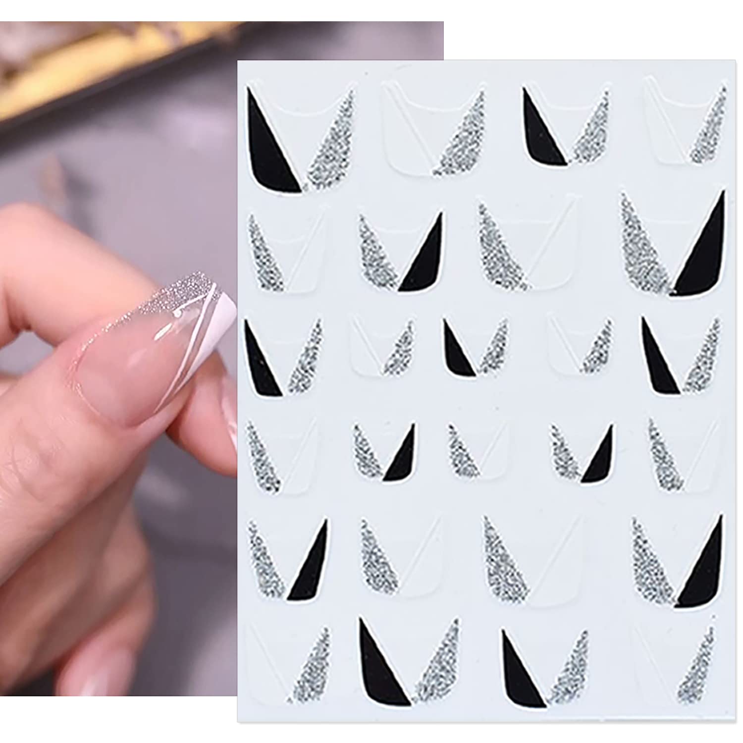 SILPECWEE 12 Sheets French Tip Nail Stickers - Glitter Nail Art Decals, Self-Adhesive 3D Nail Designs for French Manicure | Perfect for DIY Nail Art, Salon Use, Parties & Special Occasions