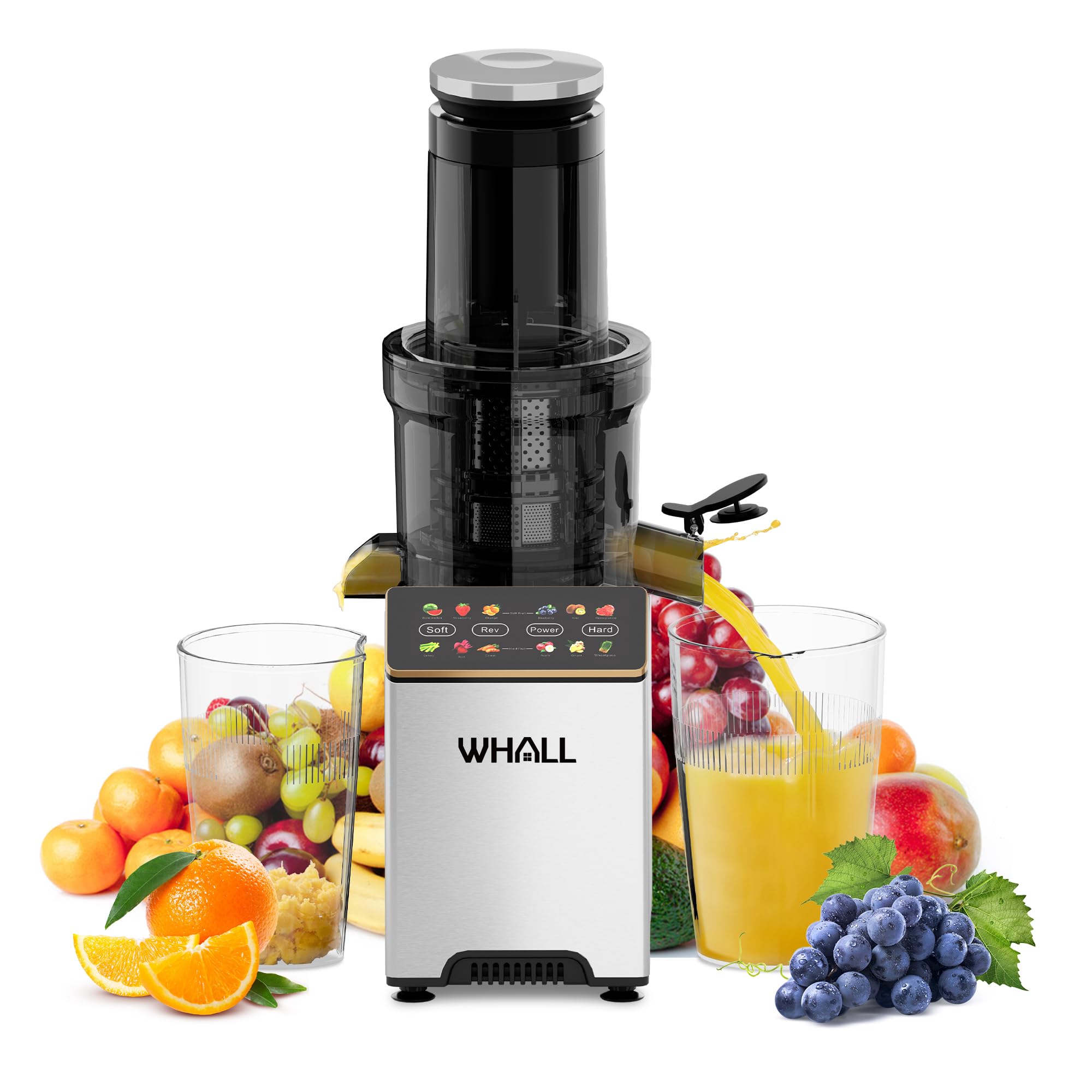 Premium Whall Masticating Slow Juicer - Professional Stainless Steel Cold Press Juicer for Fruits & Vegetables, 2-Speed Touchscreen Control, Gold Finish | Perfect for Healthy Juicing, Detox Drinks & Raw Food Diets