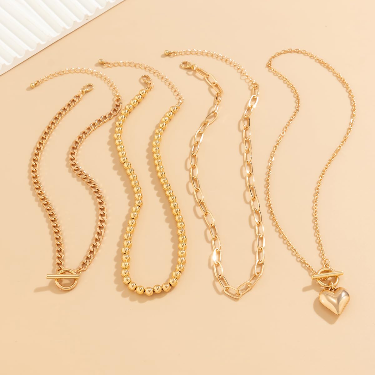 4pcs Layered Gold Necklaces for Women - Chunky Herringbone & Paperclip Chain Necklace Set with Retro Coin Medallion Pendant | Trendy Jewelry Gift for Teen Girls, Mothers Day & Everyday Wear