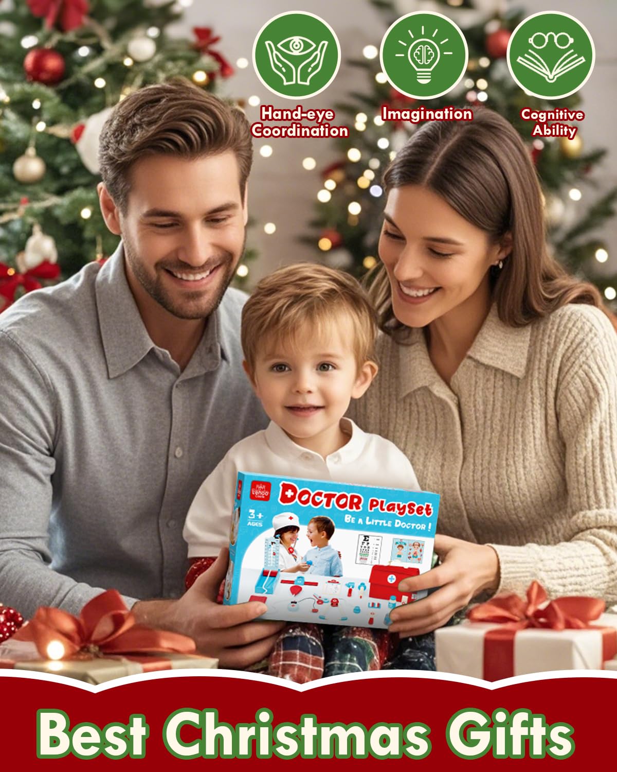 Lehoo Wooden Doctor Play Set for Kids Ages 3-6 - Pretend Play Medical Kit with Stethoscope, Toy Doctor Tools for Boys & Girls - Perfect Gift for Toddlers & Preschoolers | Role Play, Learning & Imagination Development