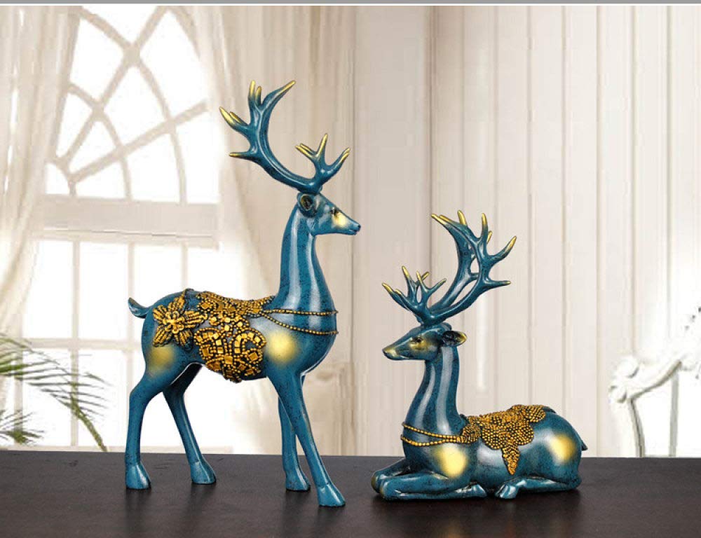 2PCS European Style Resin Elk Sculpture Couple Statue - Elegant Home Decor Gift for Wedding, Anniversary & Housewarming - Perfect for Living Room, Bedroom & Office Decoration