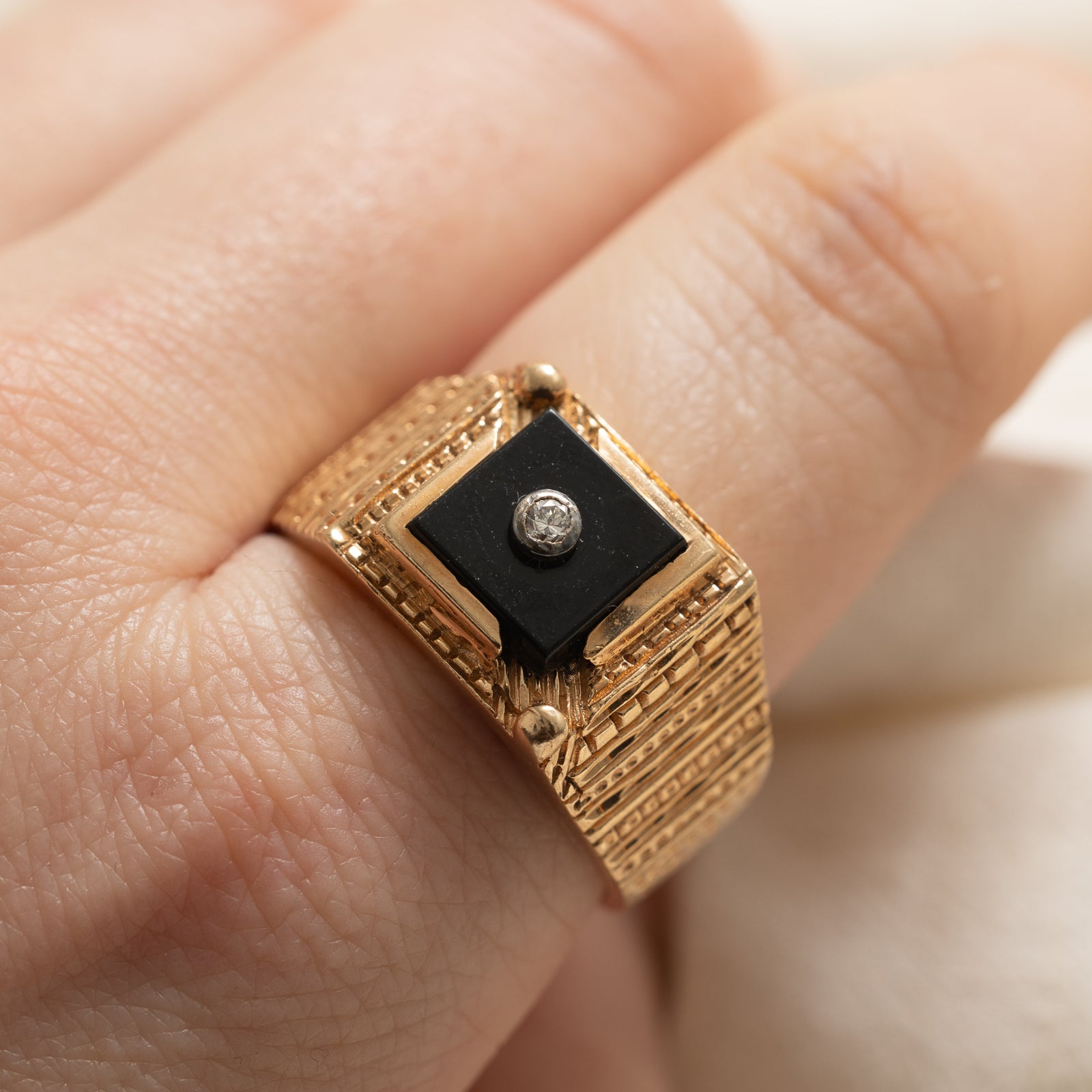 Onyx & Diamond Textured Signet Ring for Men - 2.00ct Black Onyx & 0.04ct Diamond - Size 12 - Luxury Statement Jewelry for Weddings, Gifts & Everyday Wear