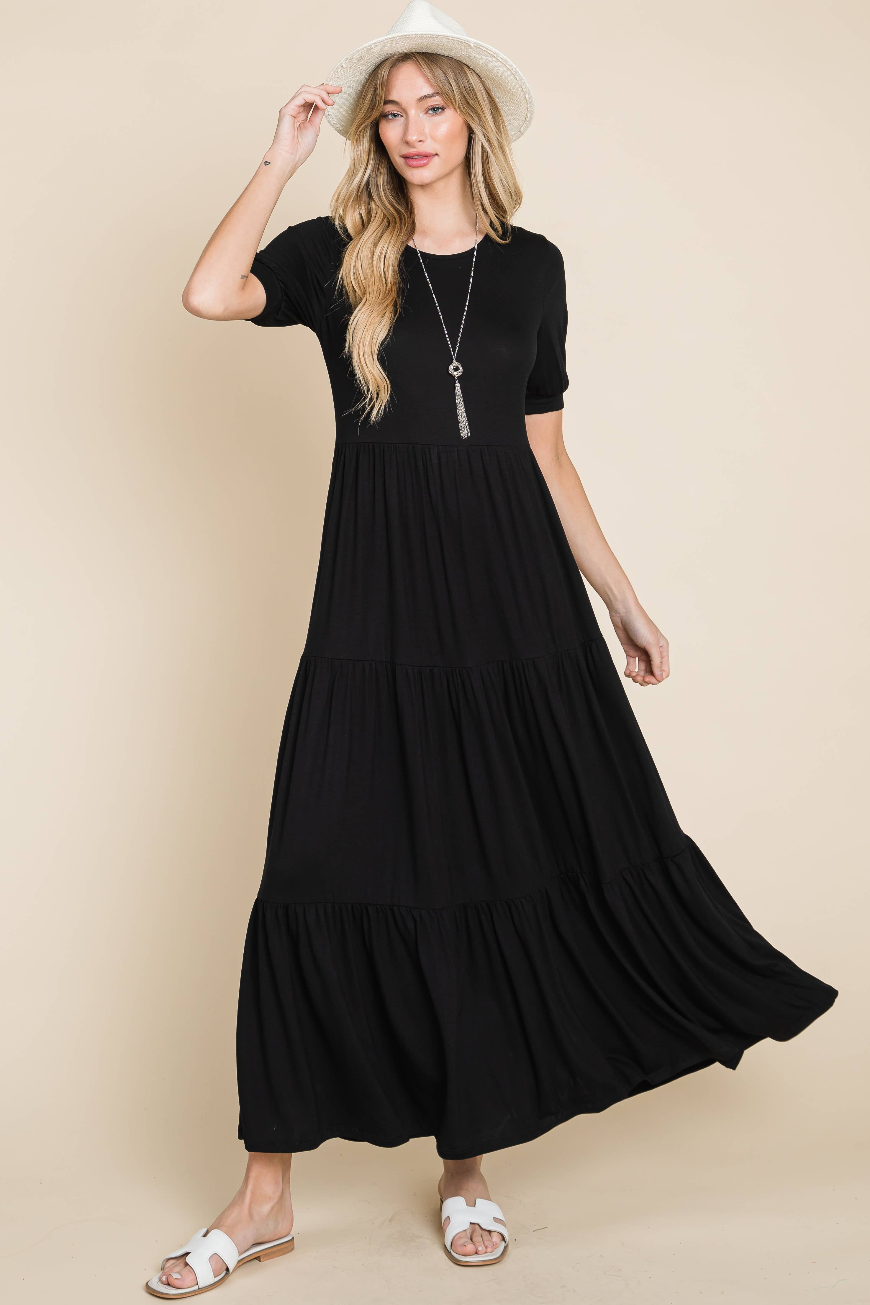 Flowy Everyday Tiered Maxi Dress for Women - Summer Boho Beach Dress with Pockets | Perfect for Vacations, Weddings & Casual Outings