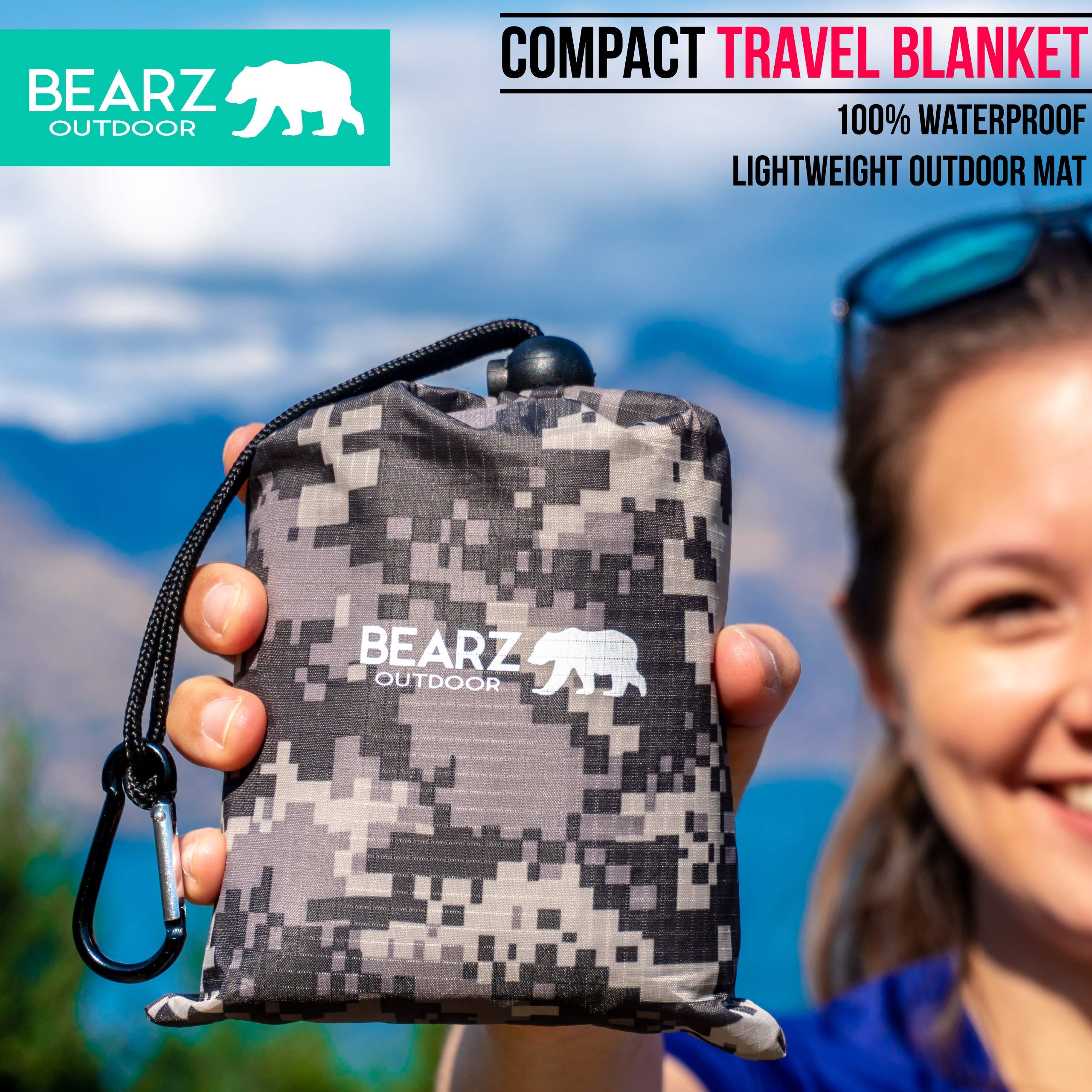 Waterproof Portable Pocket Blanket for Beach, Camping & Picnic - Lightweight Travel Blanket with Stakes - Outdoor Picnic Mat & Camping Tarp (Camouflage) | Perfect for Hiking, Backpacking, Beach Days & Outdoor Adventures
