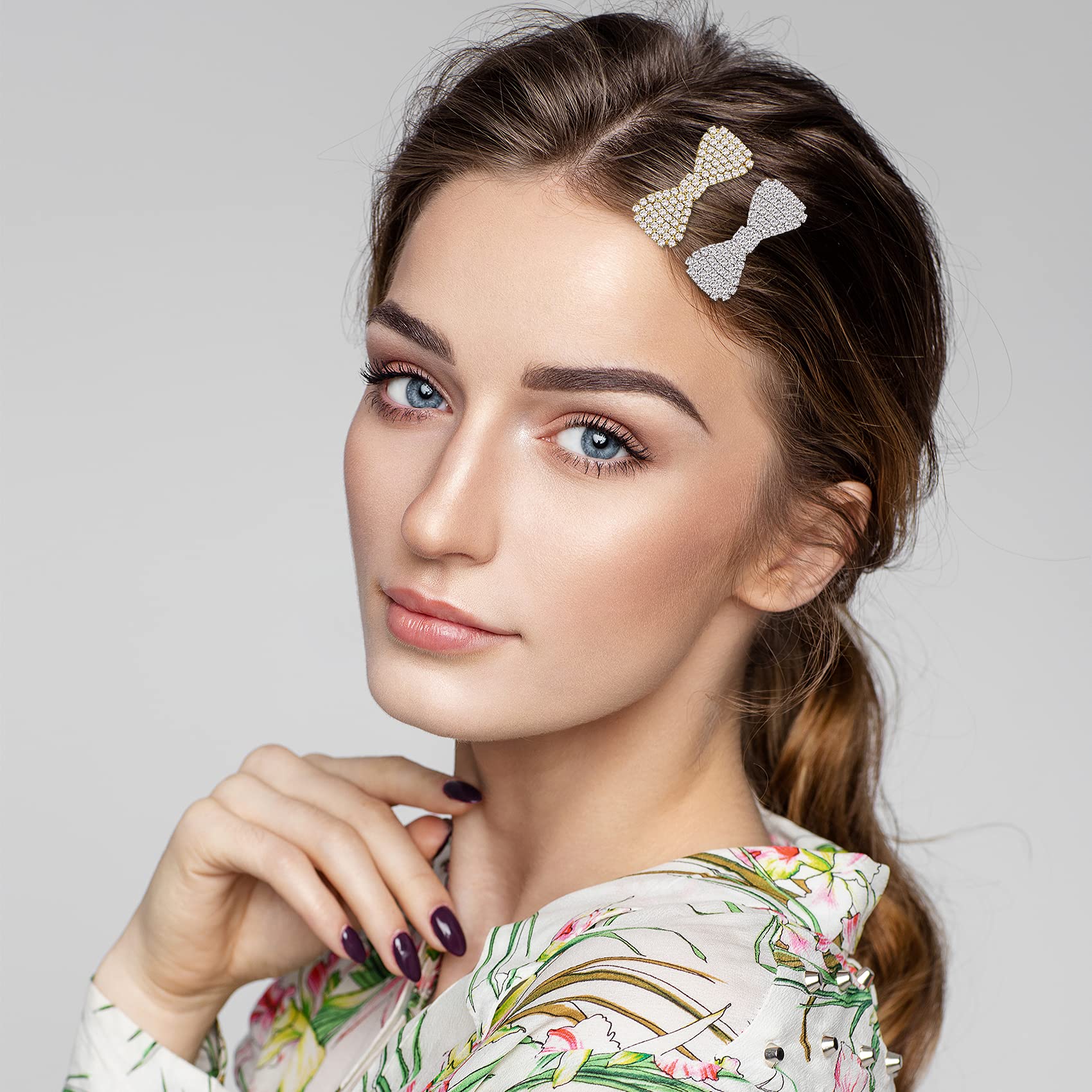 ANCIRS 4 Pack Rhinestone Crystal Hair Clips - Fashionable Clear Hair Bow Barrettes for Women & Girls (2 Gold + 2 Silver) - Perfect for Weddings, Parties & Daily Styling