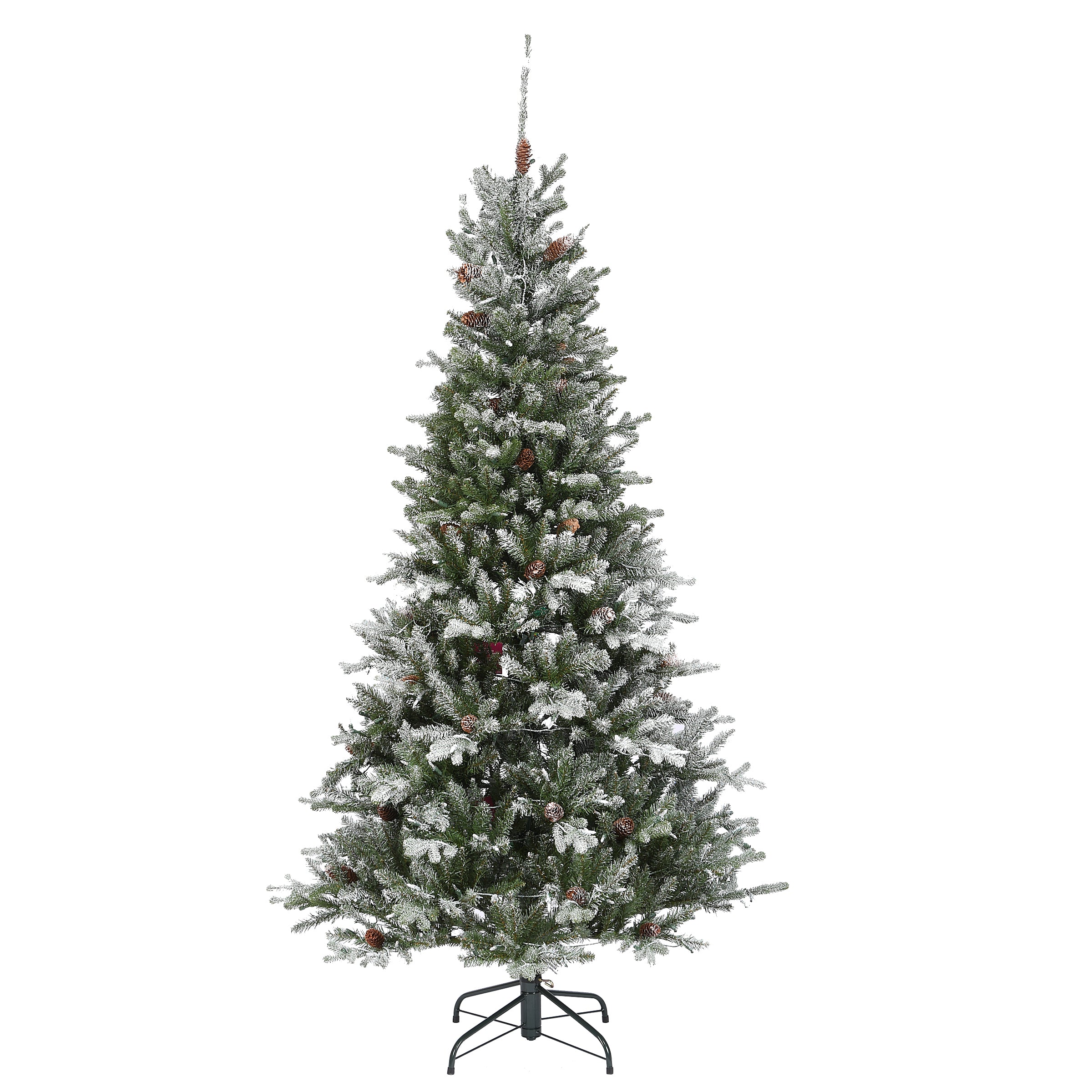6.5 ft Pre-Lit Artificial Snowy Morgan Spruce Slim Christmas Tree with Clear LED Lights - Perfect for Small Spaces, Apartments, and Holiday Decorations