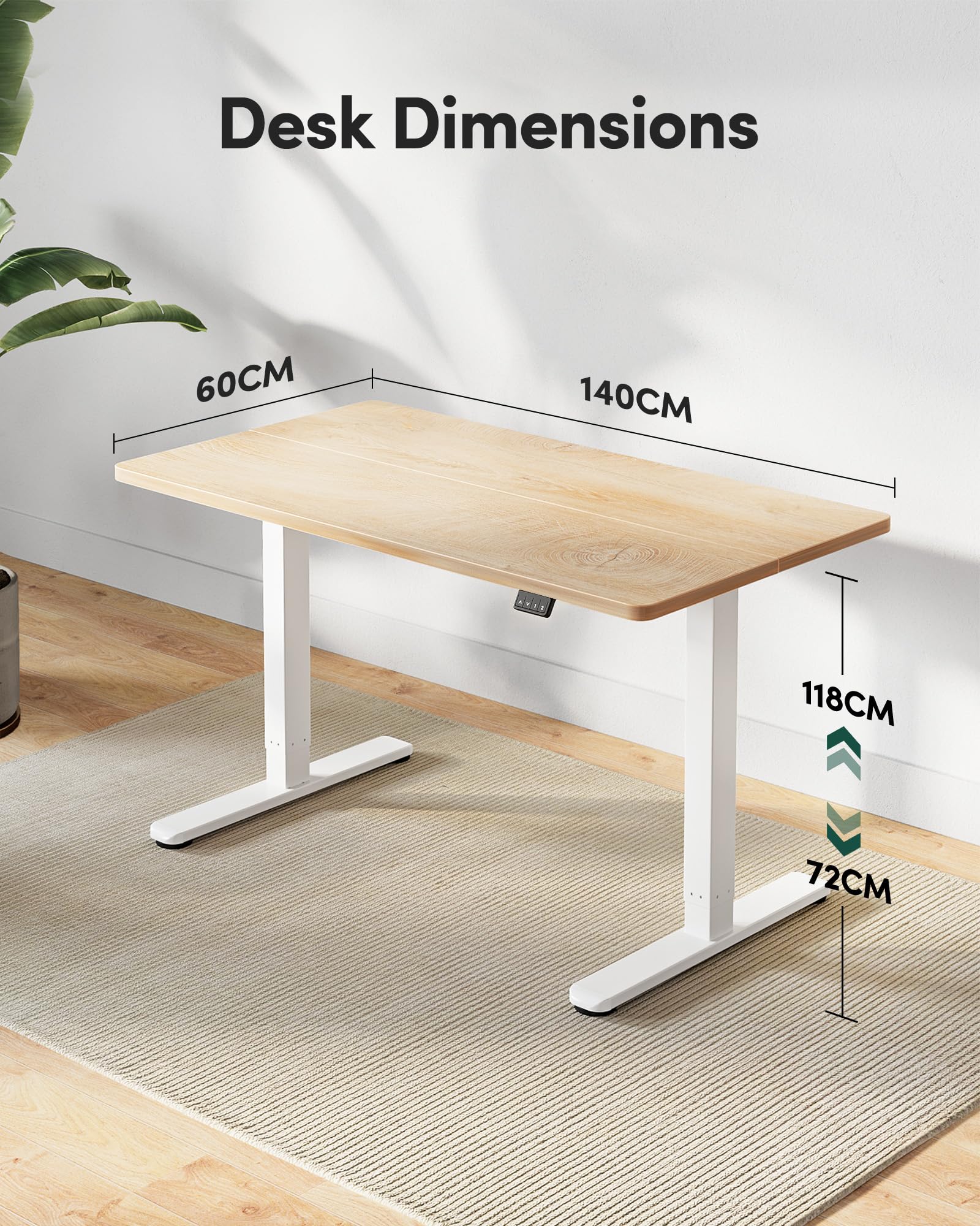 FEZIBO Electric Height Adjustable Standing Desk 55 x 24 Inches - Sit Stand Home Office Desk with Memory Controller (Amber Finish) - Perfect for Remote Work, Gaming & Study Spaces