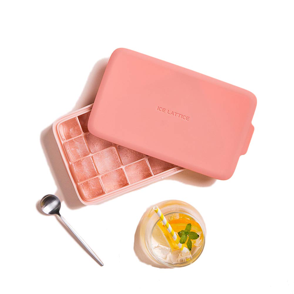 Premium Silicone Ice Cube Trays with Lids - BPA Free, Flexible & Stackable for Whiskey, Cocktails & Beverages - Perfect for Home Bars, Parties & Kitchen Use - Pink