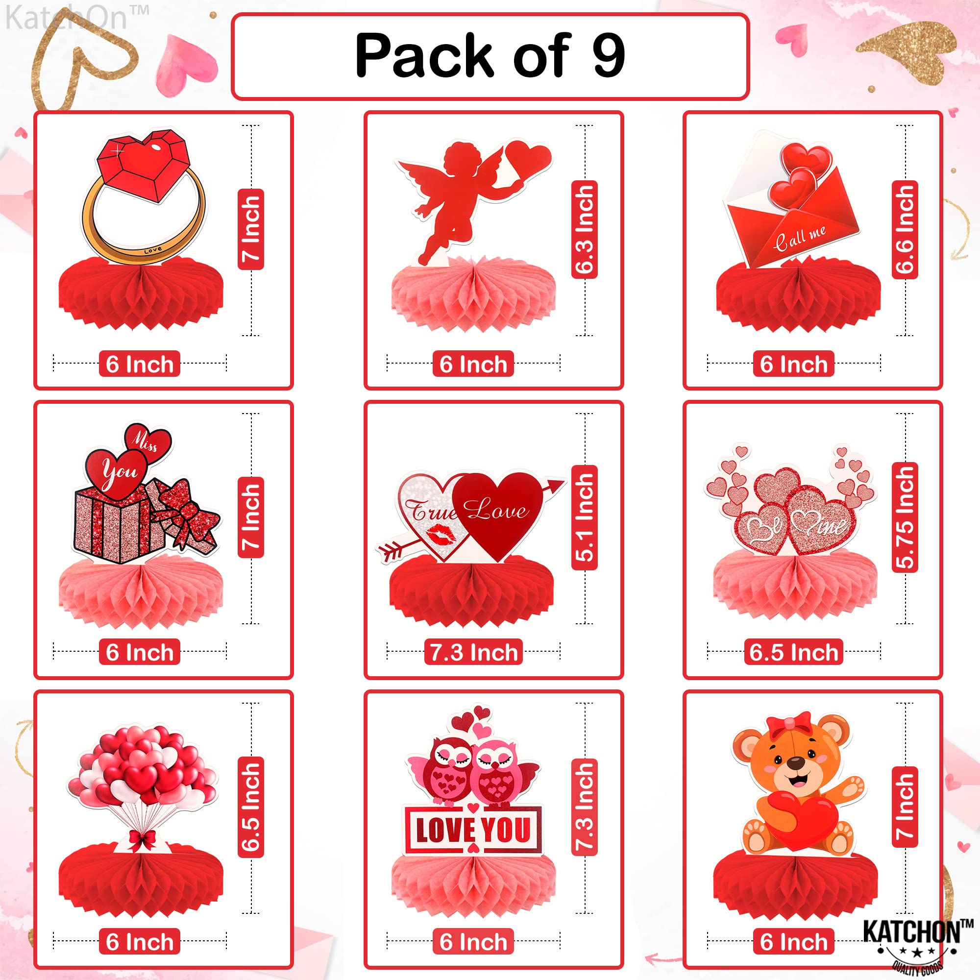 KatchOn 9-Pack 3D Red Heart Centerpieces for Tables - Love & Wedding Decor, Party Table Decorations | Perfect for Valentine's Day, Anniversary Celebrations & Romantic Dinners