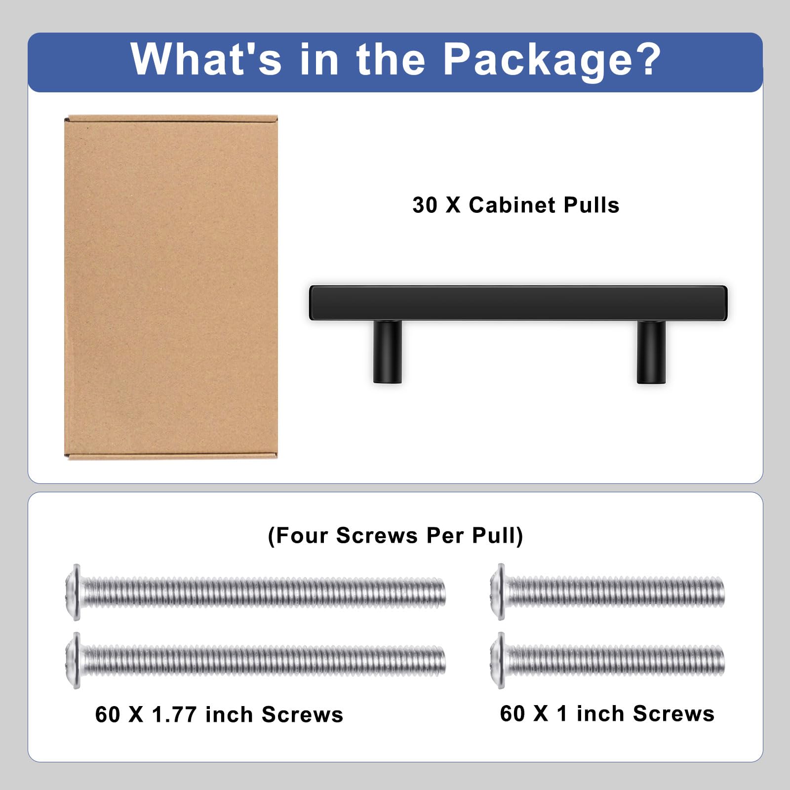 30 Pack 6 Inch Matte Black Cabinet Pulls - Black Kitchen Cabinet Handles with 3 3/4 Inch Hole Center - Durable Drawer Pulls for Modern Kitchen Cabinets & Bathroom Vanities - Easy Installation Hardware for Home Renovation