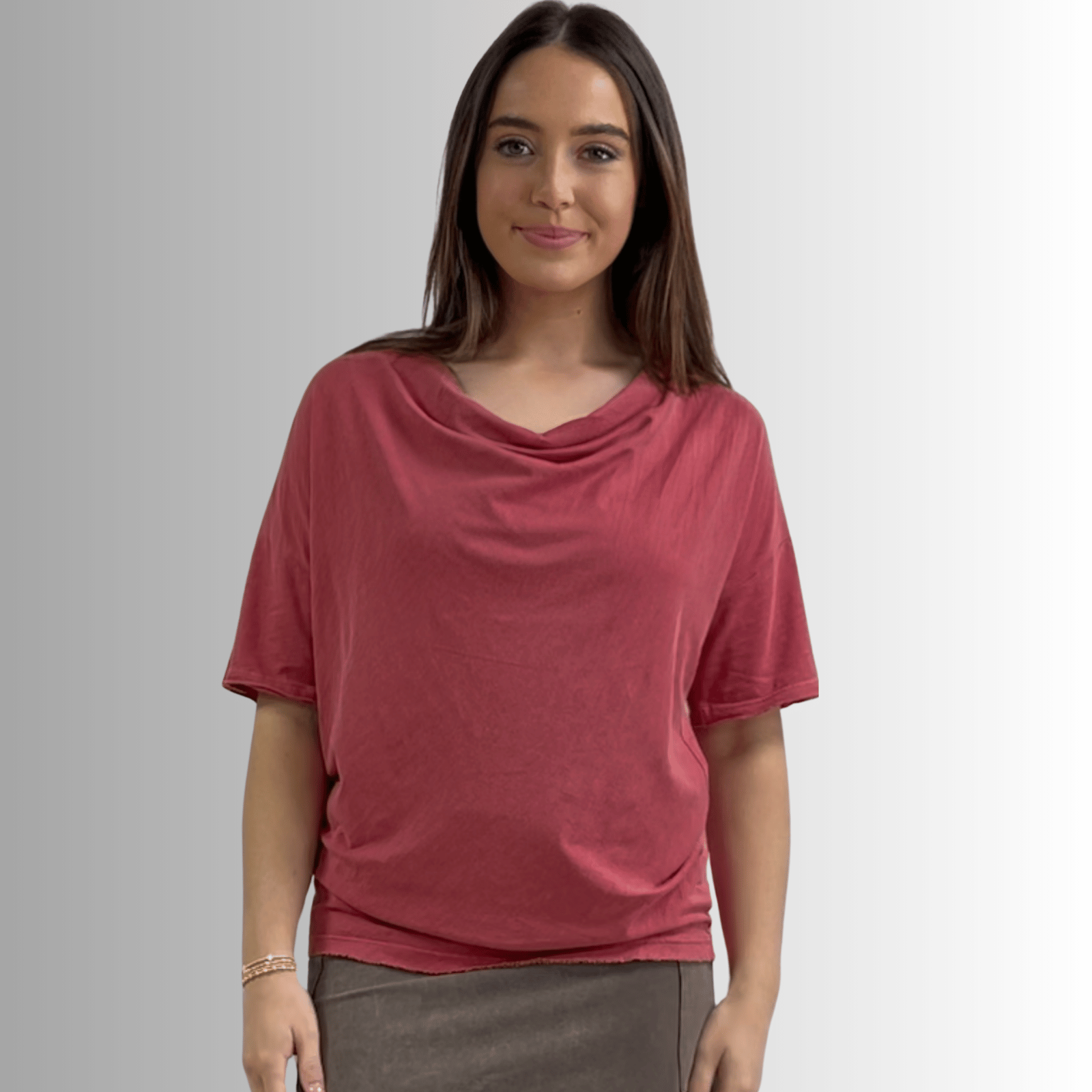 Julianne Cotton Cowl Neck Slub Tee - Women's Casual Short Sleeve T-Shirt for Everyday Wear & Layering