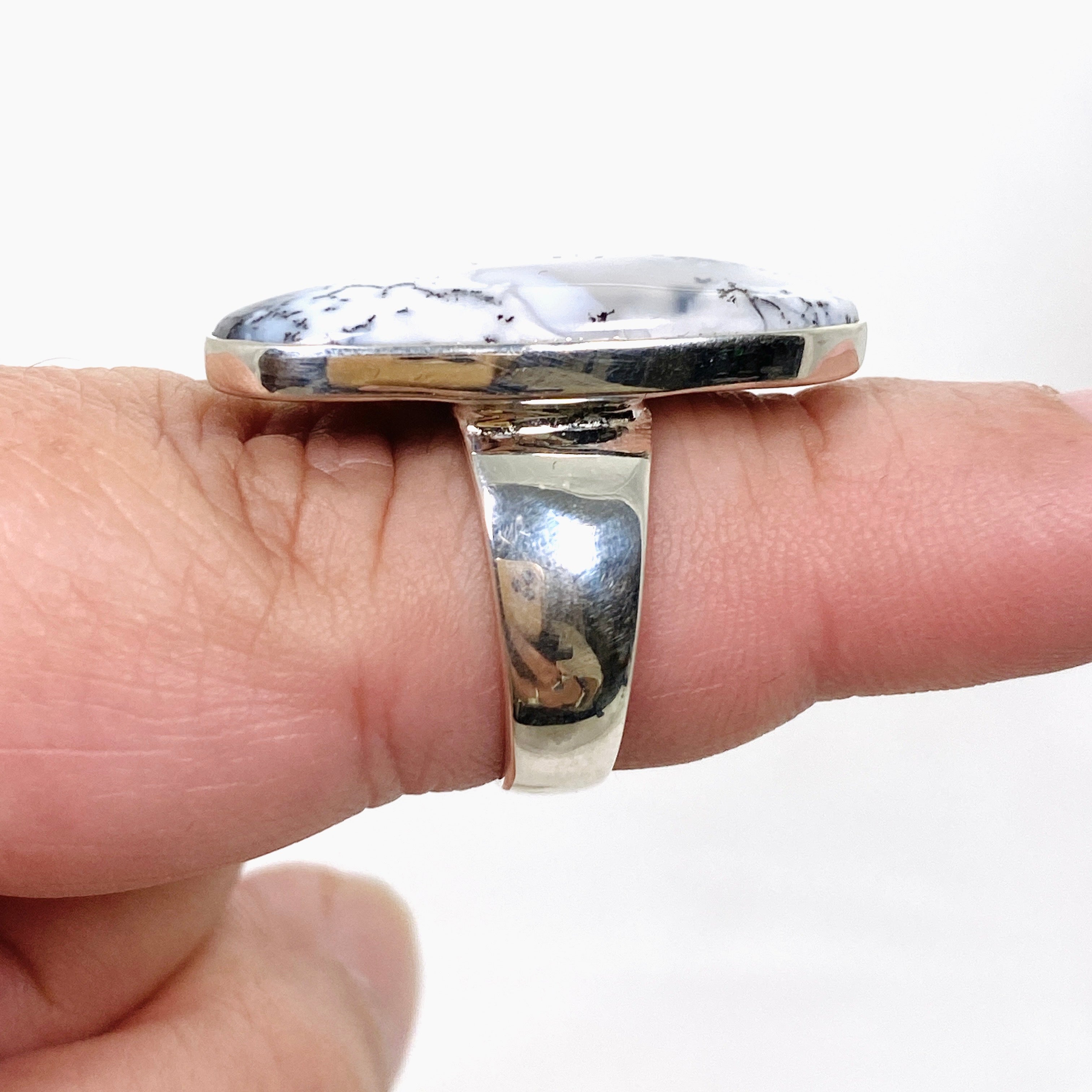 Dendritic Opal Oval Cabochon Ring - Size 7 - KRGJ3311 - Perfect for Boho Jewelry & Nature-Inspired Fashion