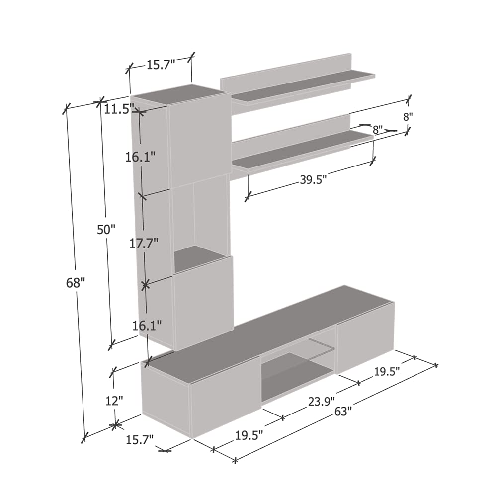 Modern Wall-Mounted TV Stand with Storage Shelves & LED Lights - 33