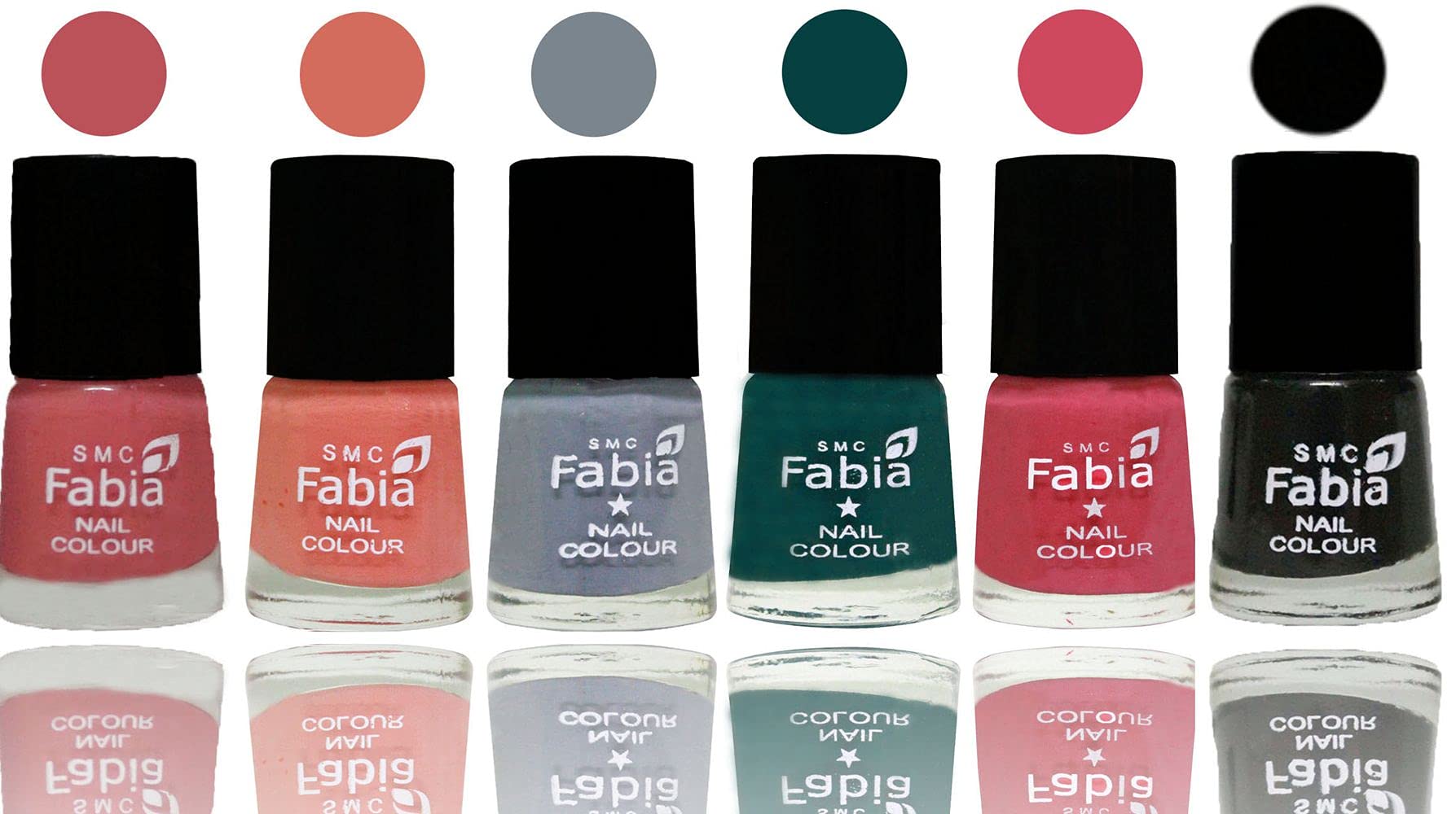 SMC Fabia Shine Bright Glossy Nail Polish Combo Set - 6 Vibrant Colors (02852) | Long-Lasting & Chip-Resistant Nail Paint for Salon-Quality Manicures at Home, Parties & Special Occasions