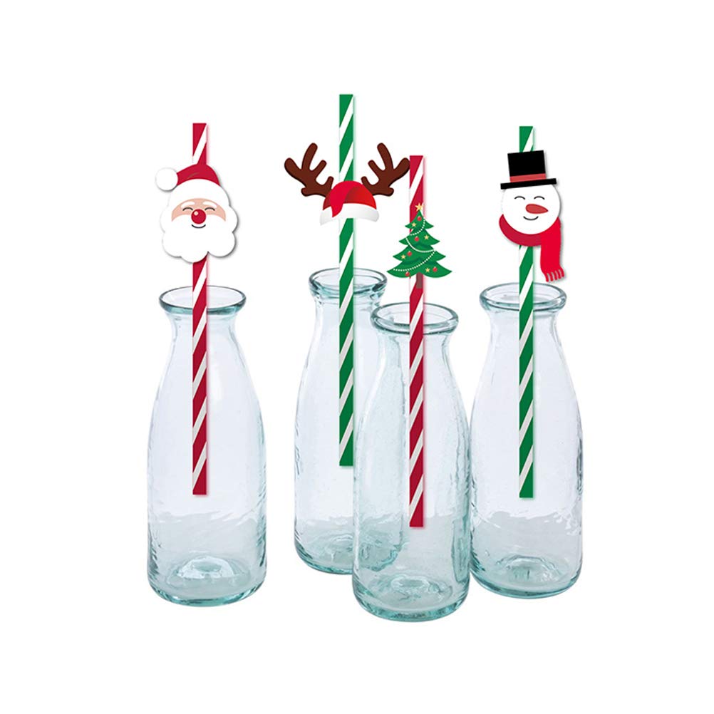 DOITOOL 36 Pcs Biodegradable Paper Straws for Christmas Party - Eco-Friendly Disposable Drinking Straws for Beverages, Cocktails, and Holiday Celebrations