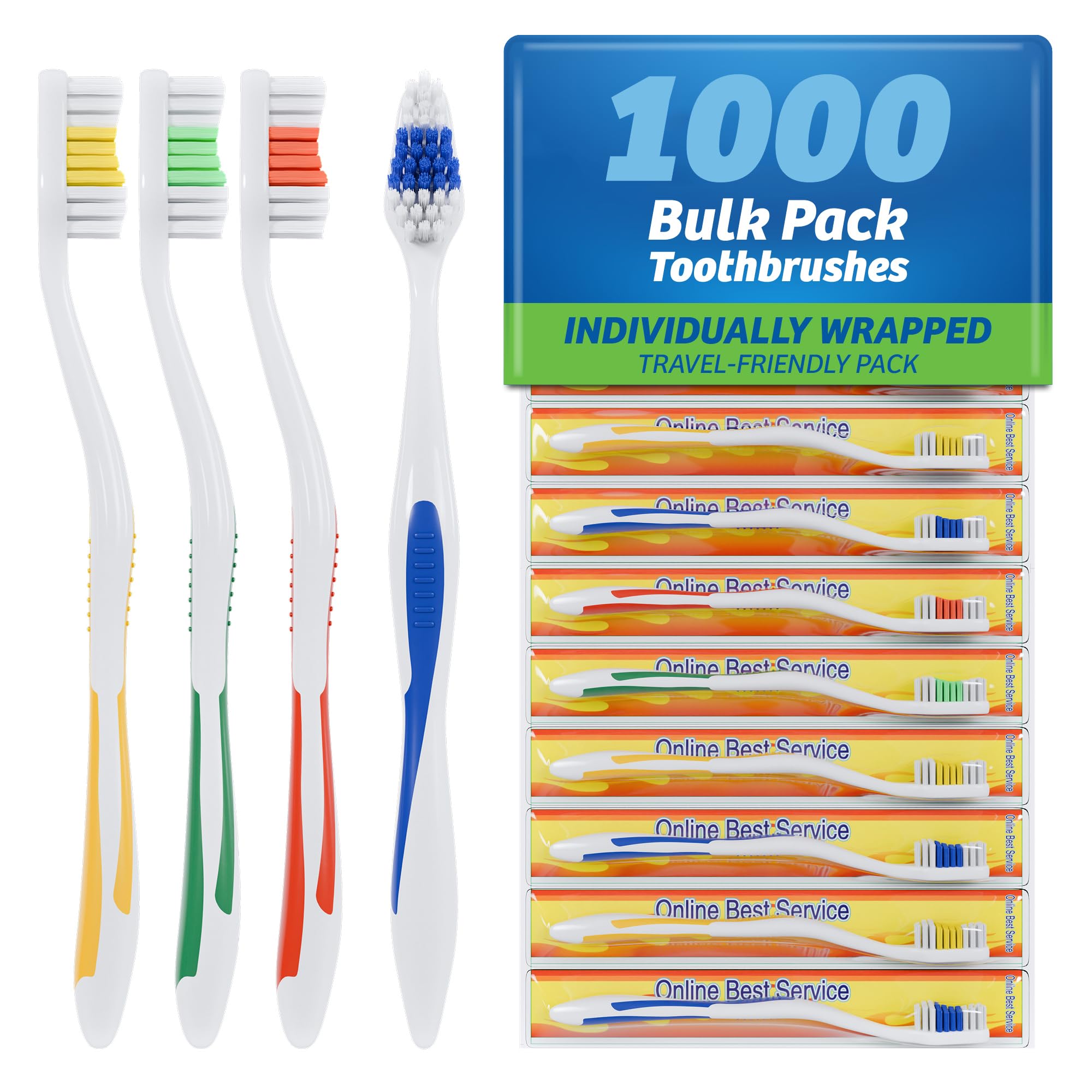 1000 Pack Individually Wrapped Soft Bristle Toothbrushes - Standard Medium Softness for Home, Travel & Dental Offices (Bulk Toothbrushes for Family, Hotels & Healthcare Facilities)