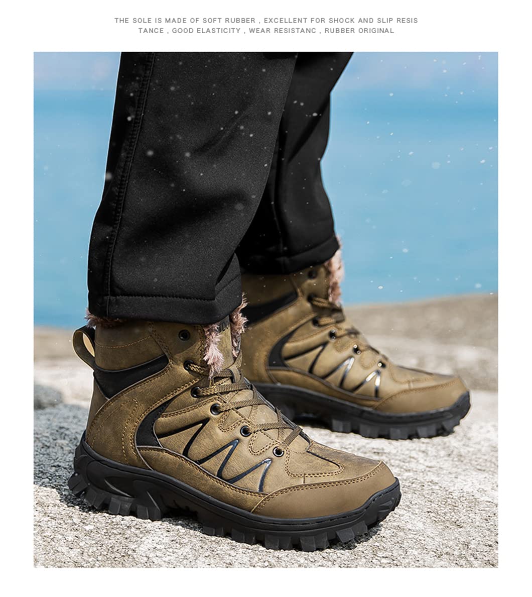 Men's High Top Hiking Boots - Winter Warm Waterproof Outdoor Sneakers for Snow & Trail - Fashionable Ankle Boots for Men in Large Sizes - Perfect for Mountain Climbing, Camping & Winter Adventures