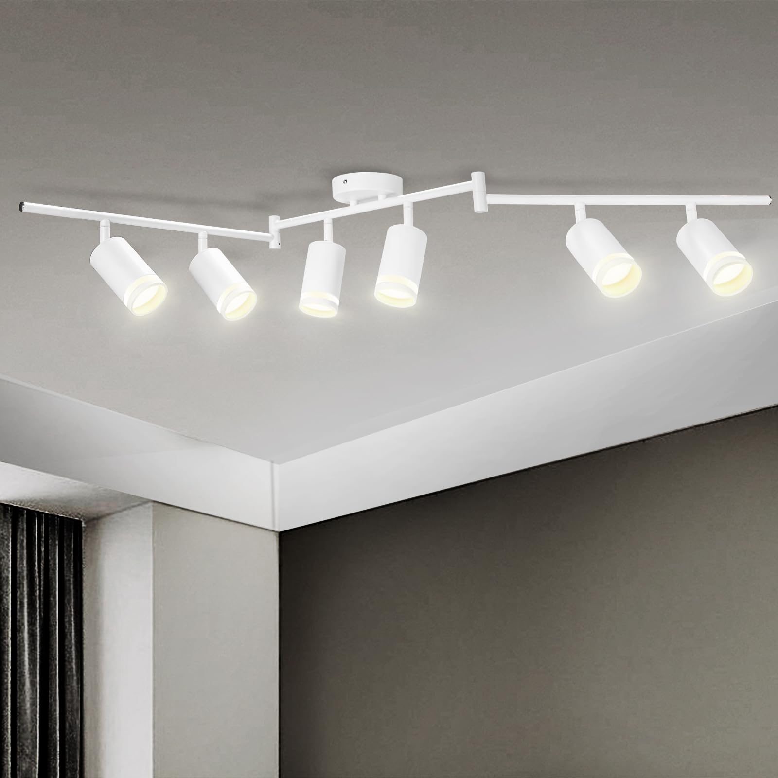 6-Light LED Track Lighting Kit - Flexible Rotatable GU10 Fixtures for Ceiling, Matte White (Bulbs Not Included) - Perfect for Kitchen Lighting, Home Office, Laundry Room & Modern Interior Design