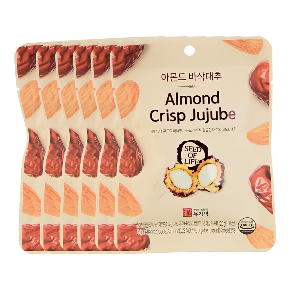 UKISAEM Almond Crisp Jujube Mixed Nuts Snack - 25g x 6 Pack | Crunchy Korean Nuts with Almonds & Red Dates | Perfect for Office Snacks, Travel & Healthy Munching