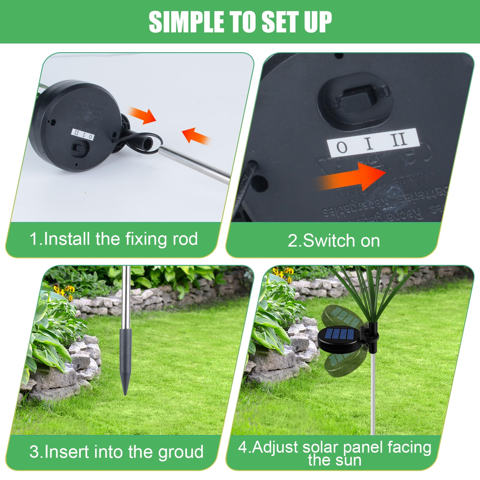 Fohil 4 Pack Solar Powered Garden Lights - Outdoor Solar Butterfly Swaying Lights with 2 Lighting Modes, Waterproof Wind-Resistant Landscape Lighting for Yard, Garden Pathway & Lawn Decor | Perfect for Patio, Backyard, Walkway and Outdoor Wedding Decorations