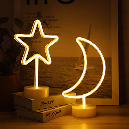 LED Neon Sign Light - Star & Moon Shape Night Light for Bedroom, Home Bar, Kids Room, Party & Wedding Decor | Perfect Gift for Friends, Boyfriend, Girlfriend, Birthday, Son & Daughter | Create Cozy Ambiance for Relaxation & Celebrations