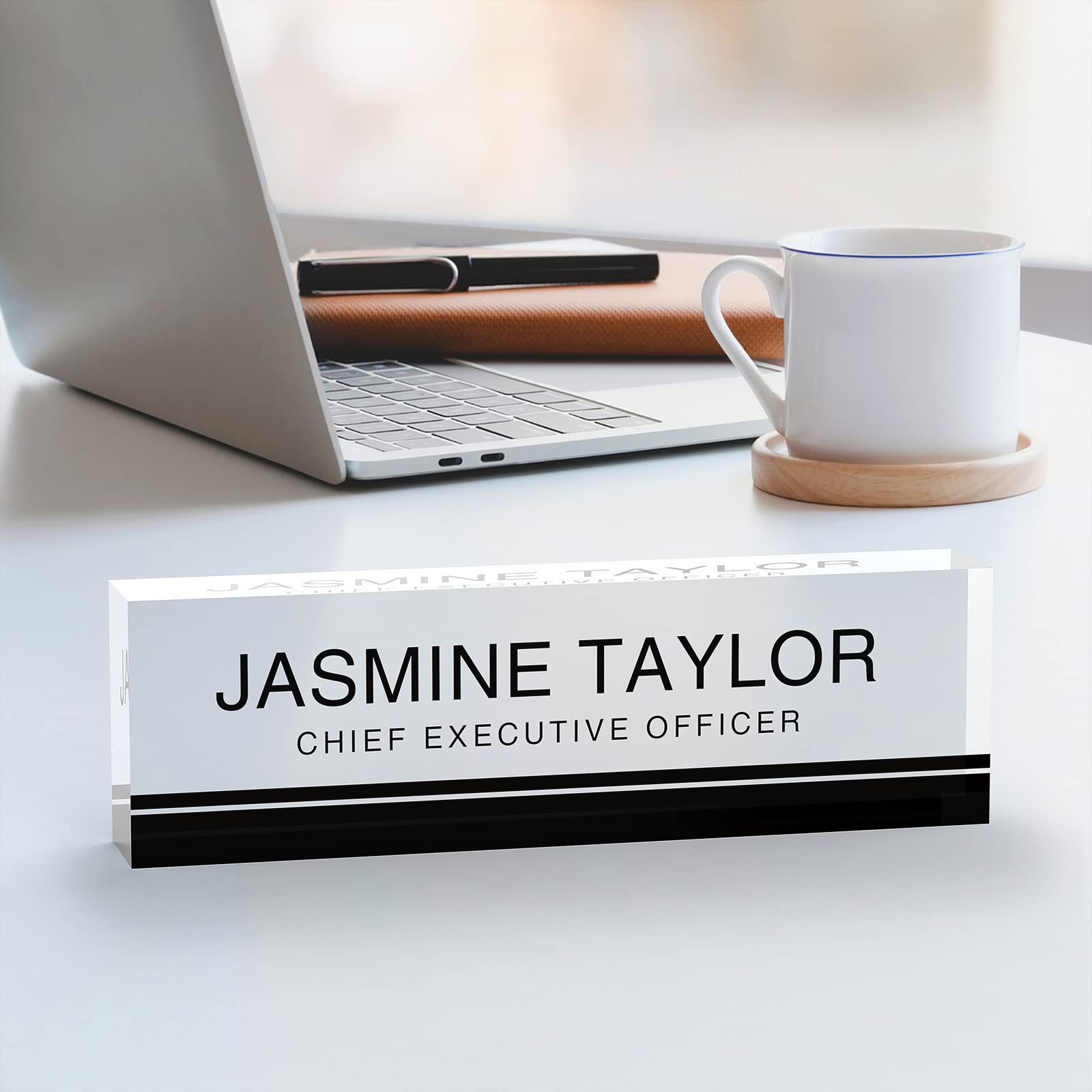 Custom Engraved Acrylic Name Plate for Office Desk - Personalized Clear Glass Block Name Sign (8