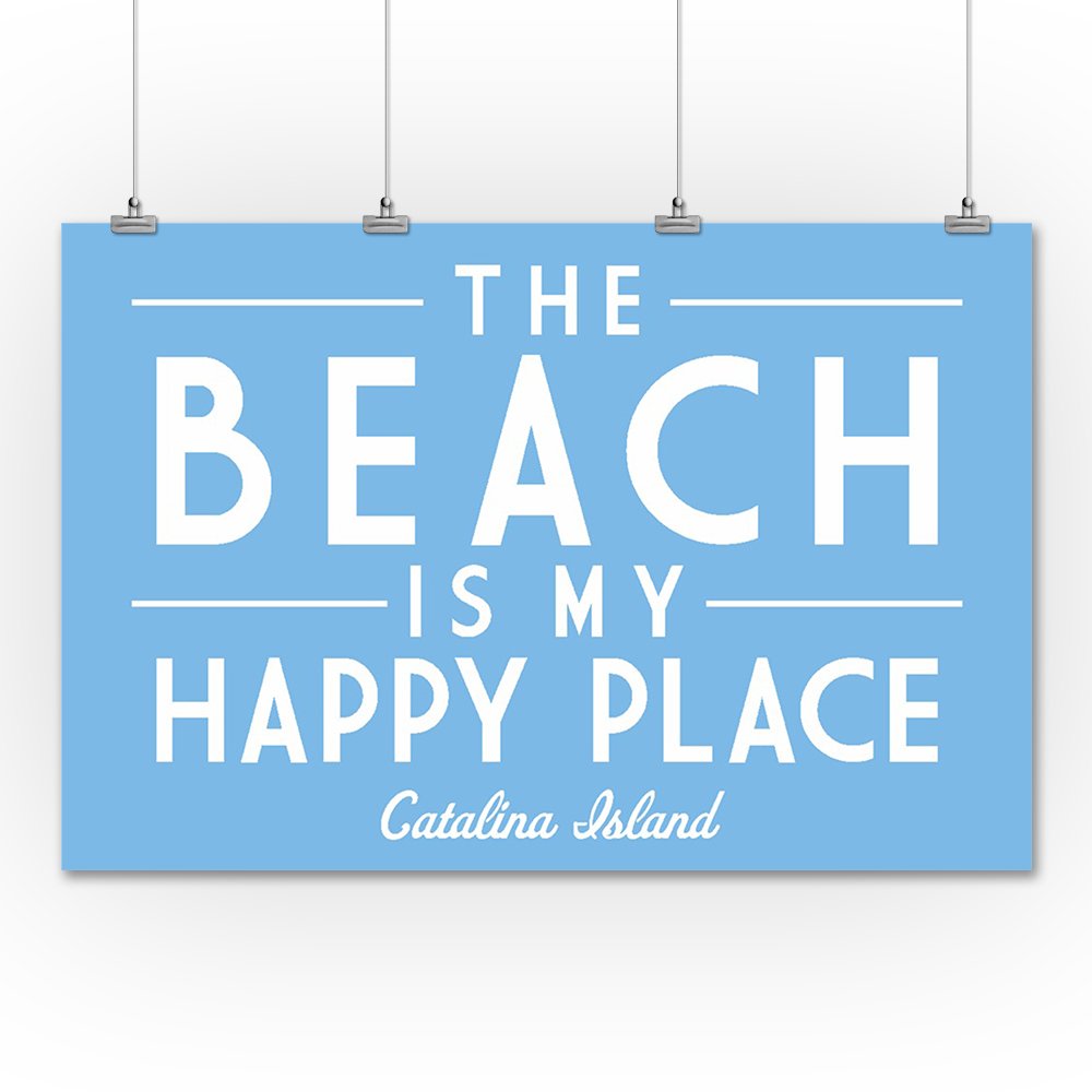 Catalina Island Travel Poster - 'The Beach is My Happy Place' 36x54 Giclee Gallery Print, Coastal Wall Art Decor for Beach House, Office & Living Room