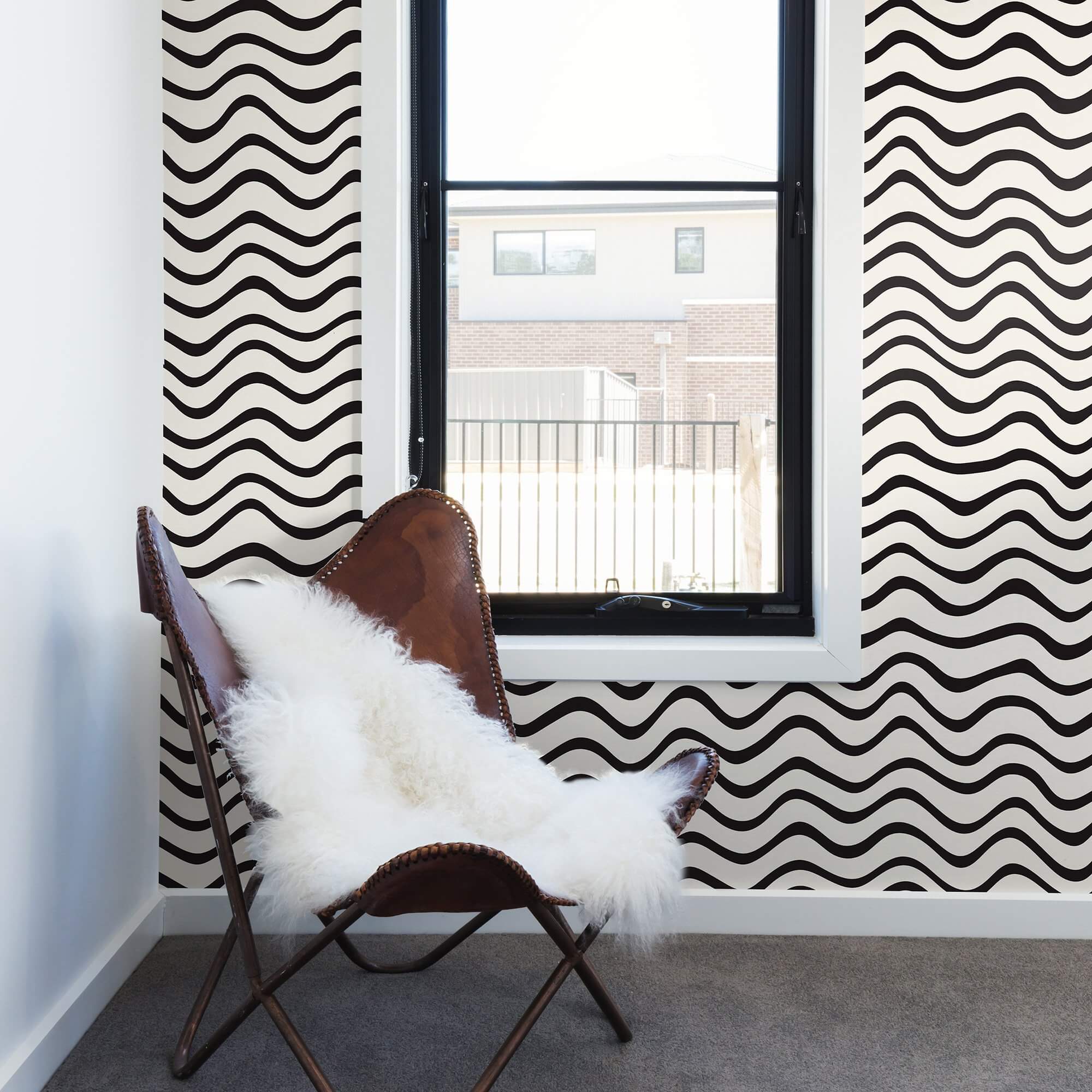 Nautical Peel and Stick Removable Wallpaper - Black & White Stripes Design - Self-Adhesive Wall Decor for Bedroom, Bathroom, Kitchen & Office