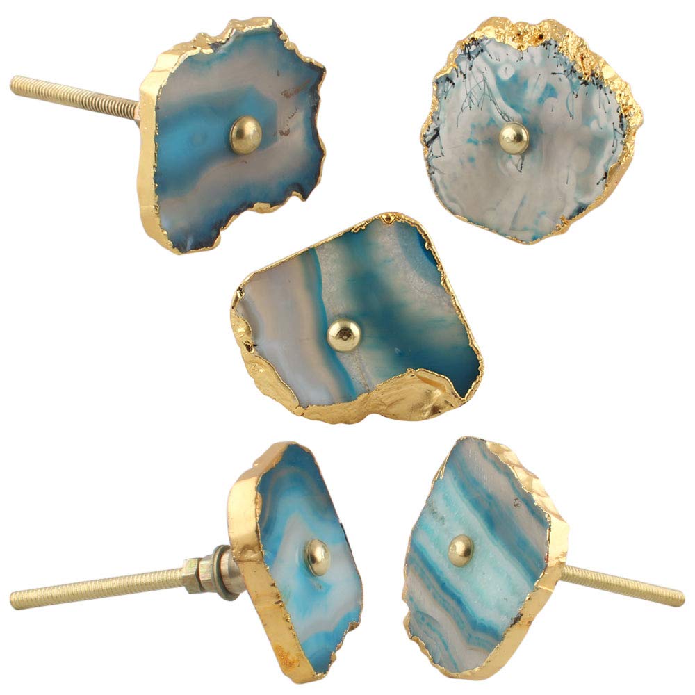 Luxury Turquoise Marble Drawer Knobs - 8-Piece Set for Kitchen Cabinets & Dressers